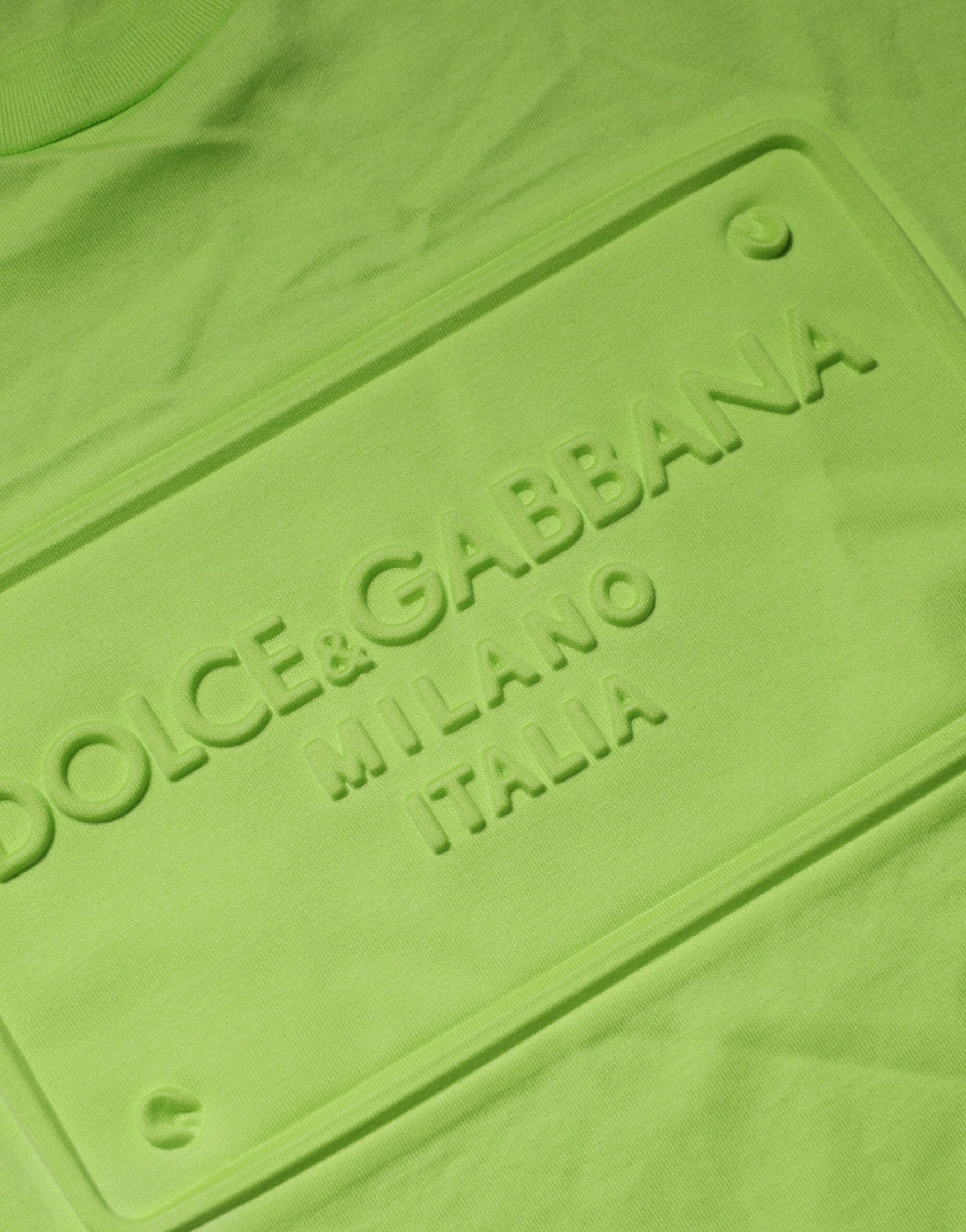 Dolce & Gabbana Green Embossed Logo Cotton Crew Neck T-shirt | Regal Royce