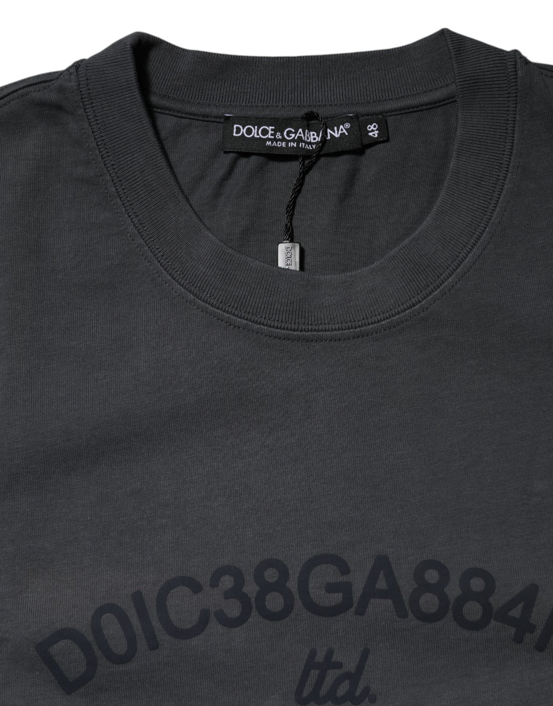 Dolce & Gabbana Gray Logo Graphic Cotton Crew Neck T-shirt | Regal Royce