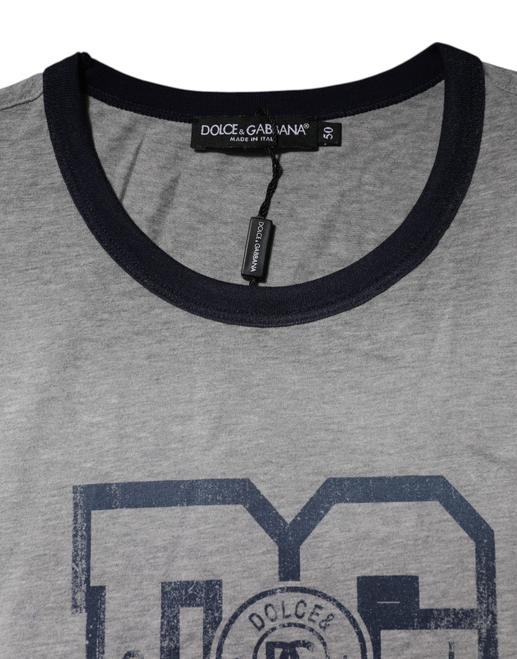 Dolce & Gabbana Gray DG Graphic Print Cotton Crewneck T-shirt | Regal Royce