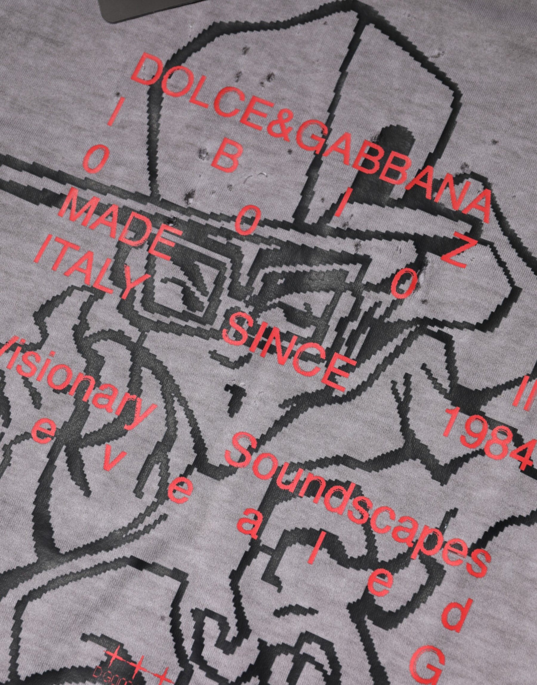Dolce & Gabbana Gray Graphic Print Cotton Crew Neck T-shirt | Regal Royce