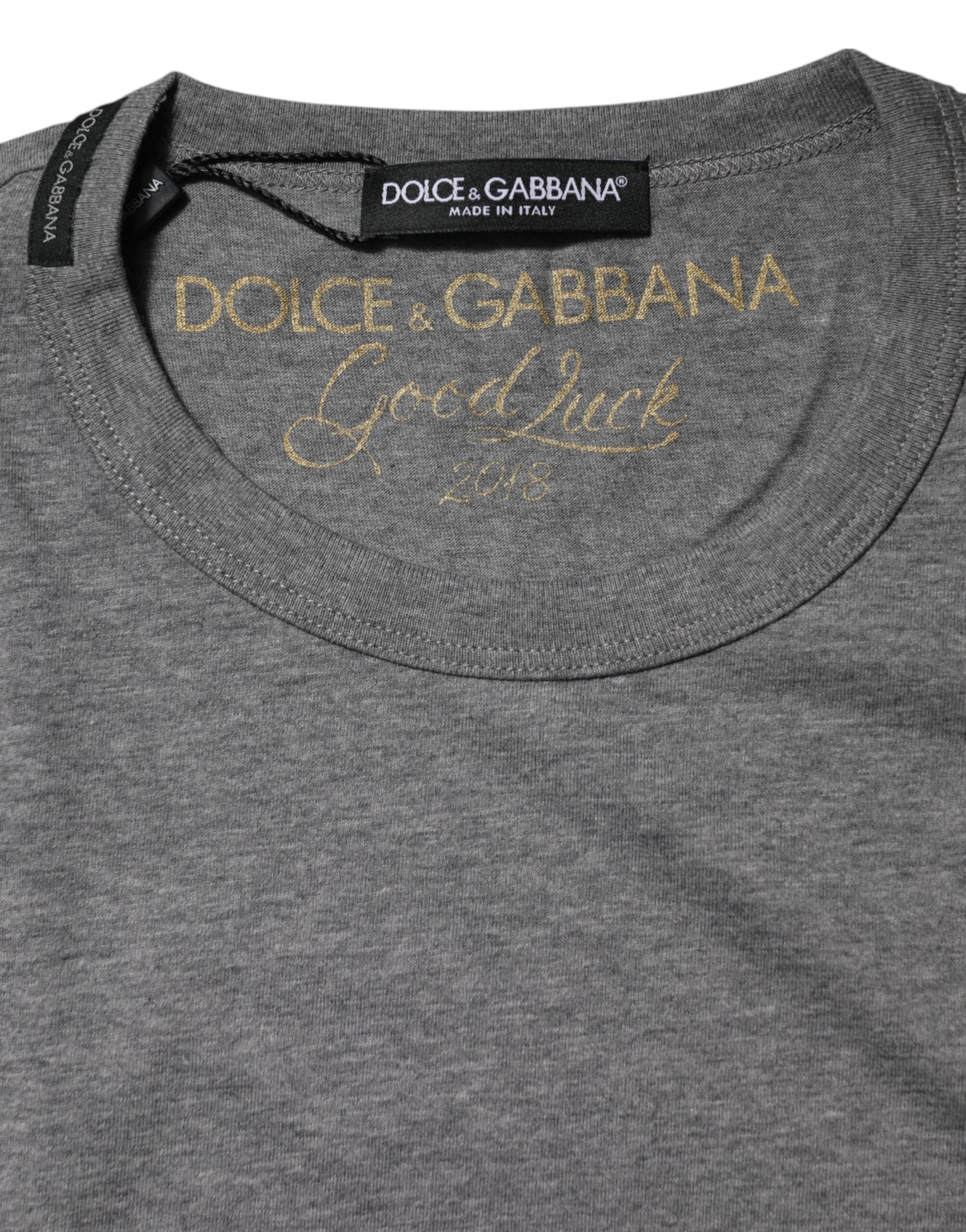 Dolce & Gabbana Gray Cotton Crew Neck Short Sleeves T-shirt | Regal Royce