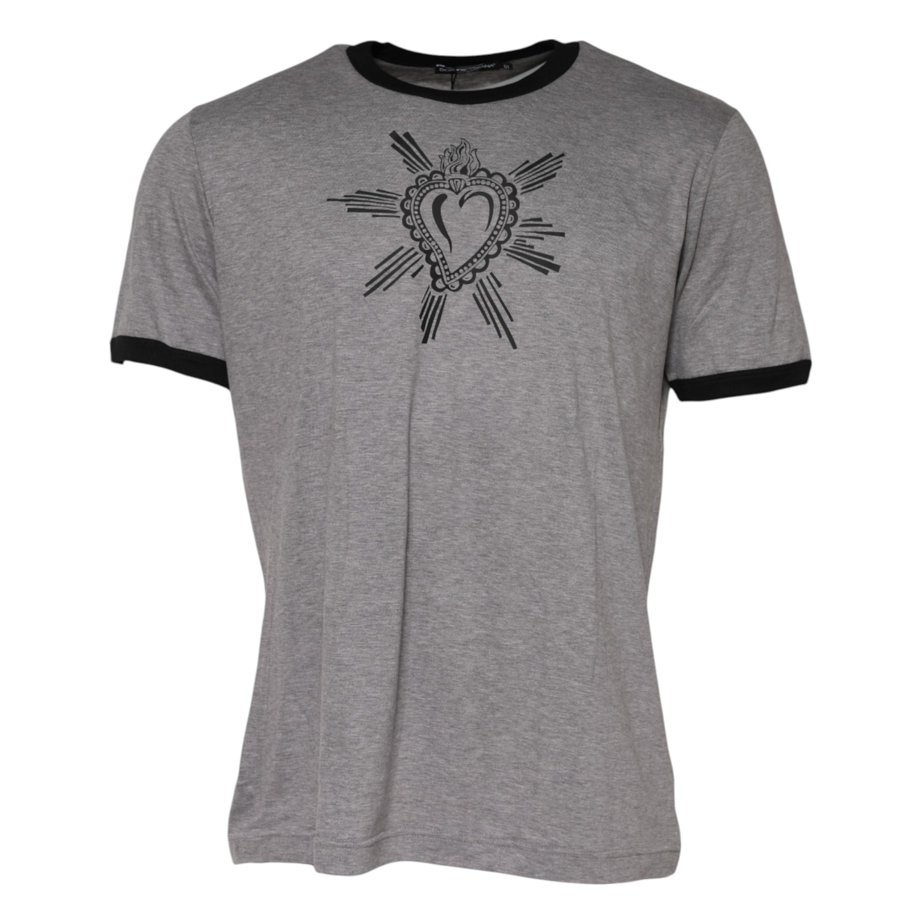 Dolce & Gabbana Gray Sacred Heart Cotton Crew Neck T-shirt | Regal Royce