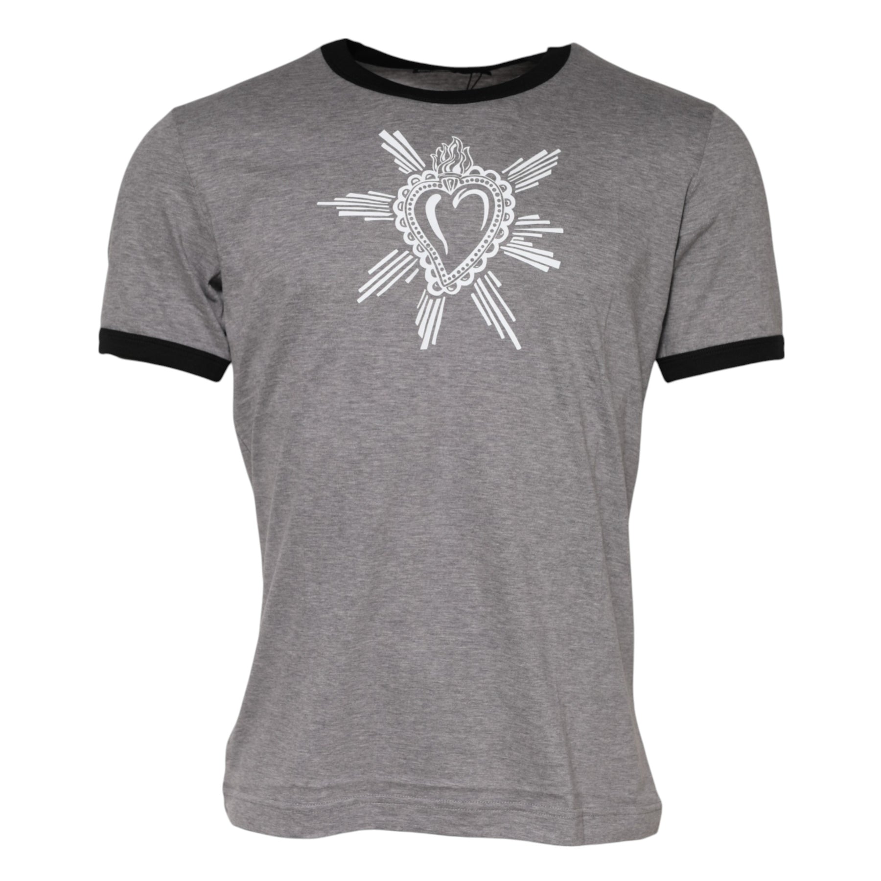 Dolce & Gabbana Gray Sacred Heart Cotton Crew Neck T-shirt | Regal Royce