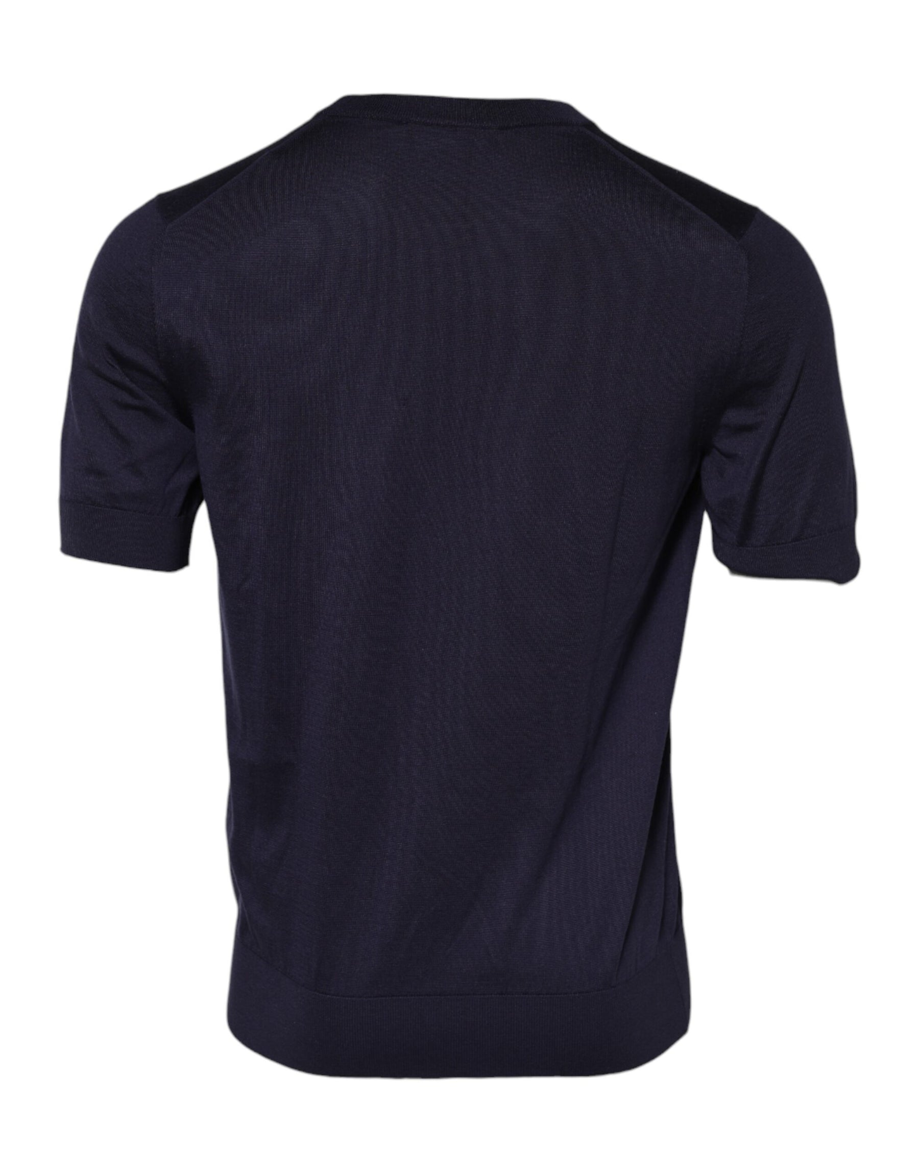 Dolce & Gabbana Dark Blue Silk Crew Neck Short Sleeves T-shirt | Regal Royce