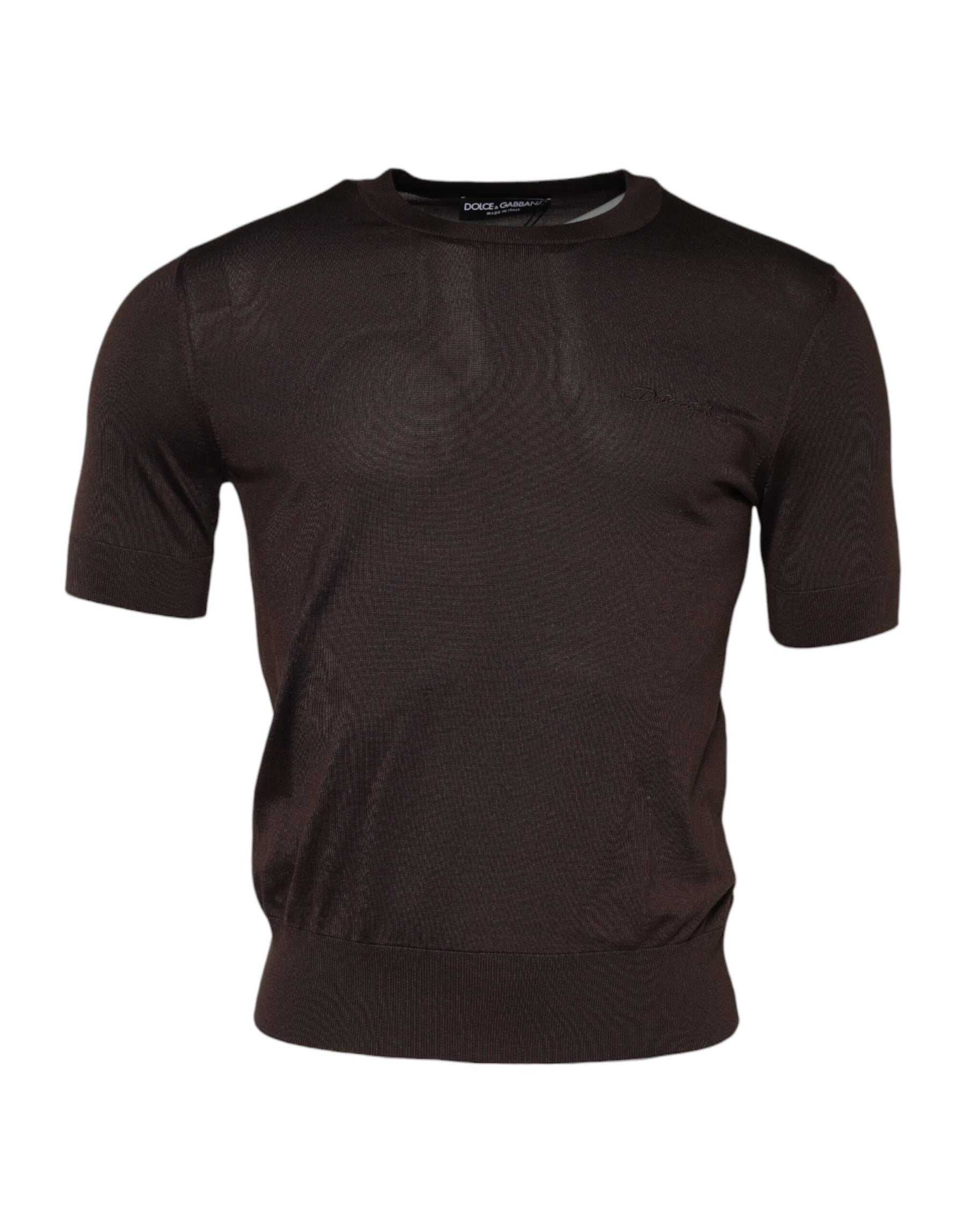Dolce & Gabbana Brown Silk Crew Neck Short Sleeves T-shirt | Regal Royce
