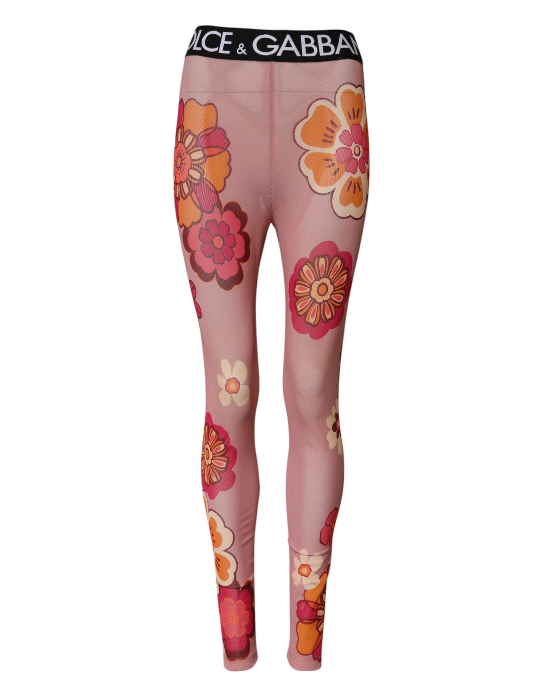 Dolce & Gabbana Pink Floral Leggings Stretch Waist Pants | Regal Royce