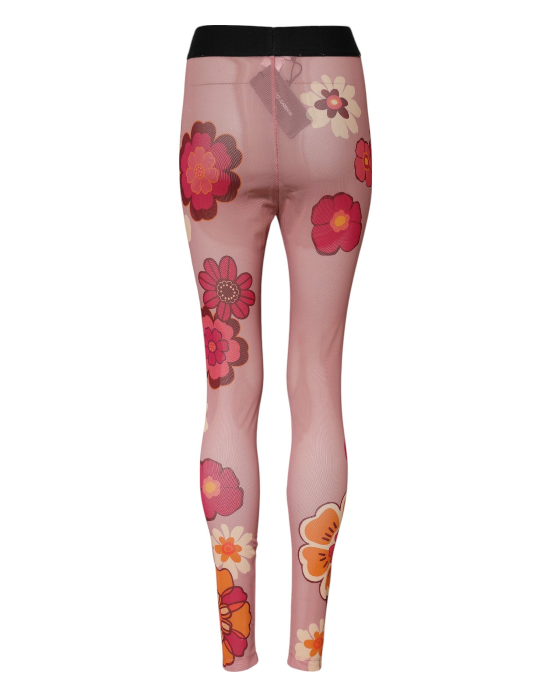 Dolce & Gabbana Pink Floral Leggings Stretch Waist Pants | Regal Royce