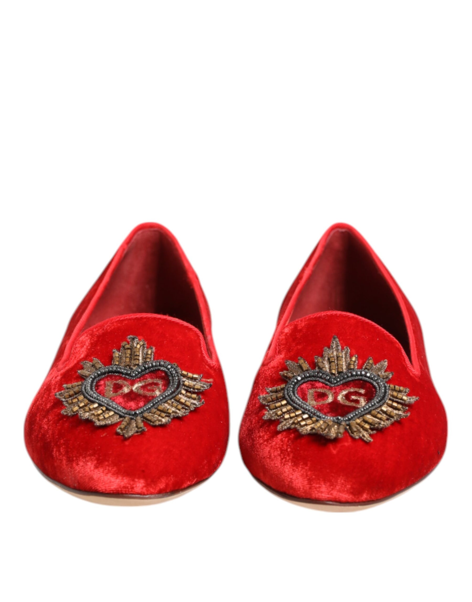 Dolce & Gabbana Red Velvet DG Heart Loafers Flats Shoes | Regal Royce