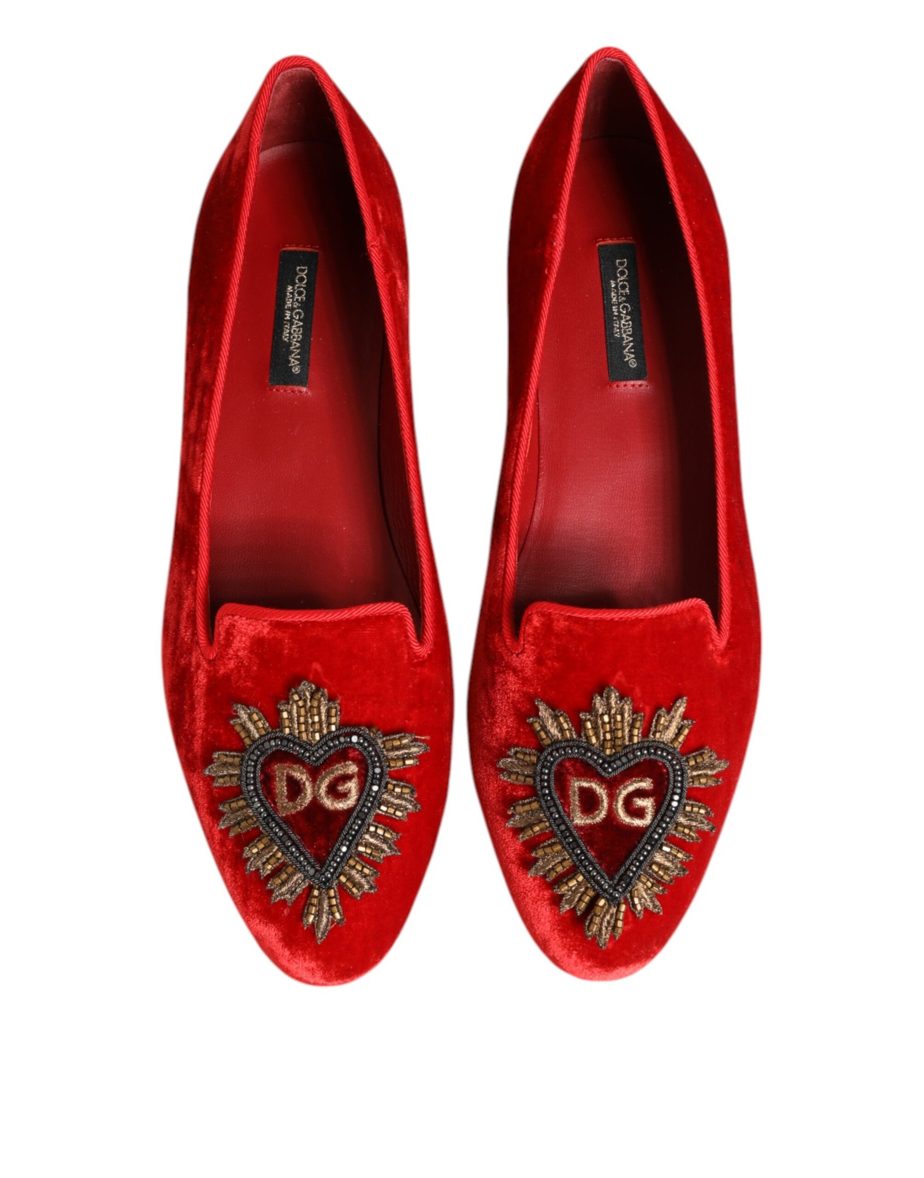 Dolce & Gabbana Red Velvet DG Heart Loafers Flats Shoes | Regal Royce