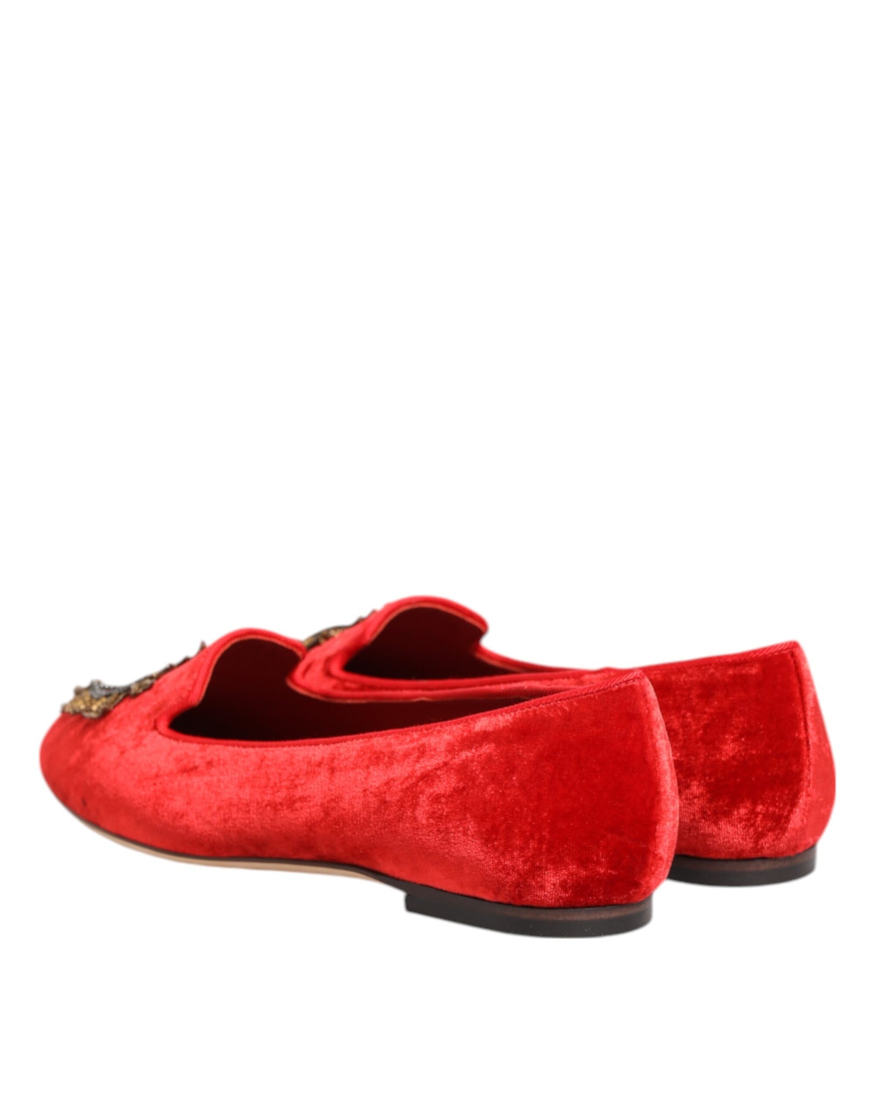 Dolce & Gabbana Red Velvet DG Heart Loafers Flats Shoes | Regal Royce