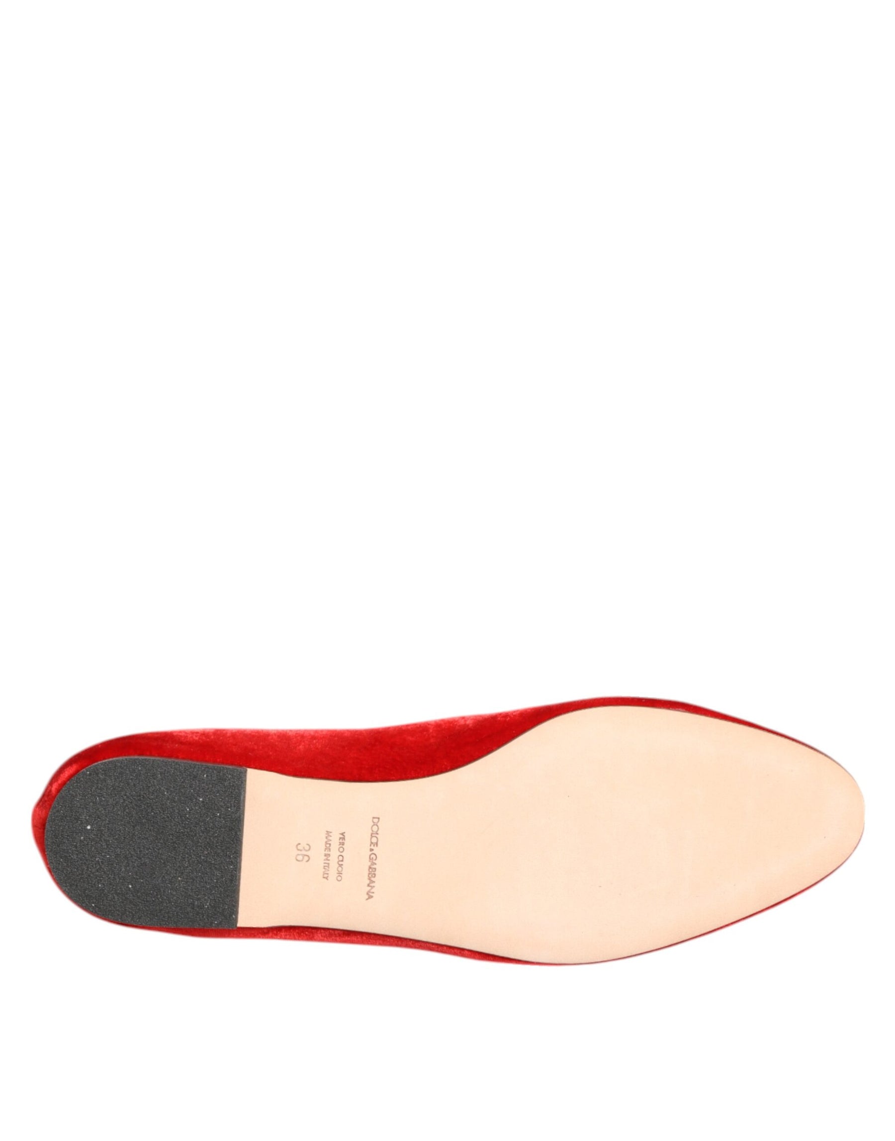 Dolce & Gabbana Red Velvet DG Heart Loafers Flats Shoes | Regal Royce