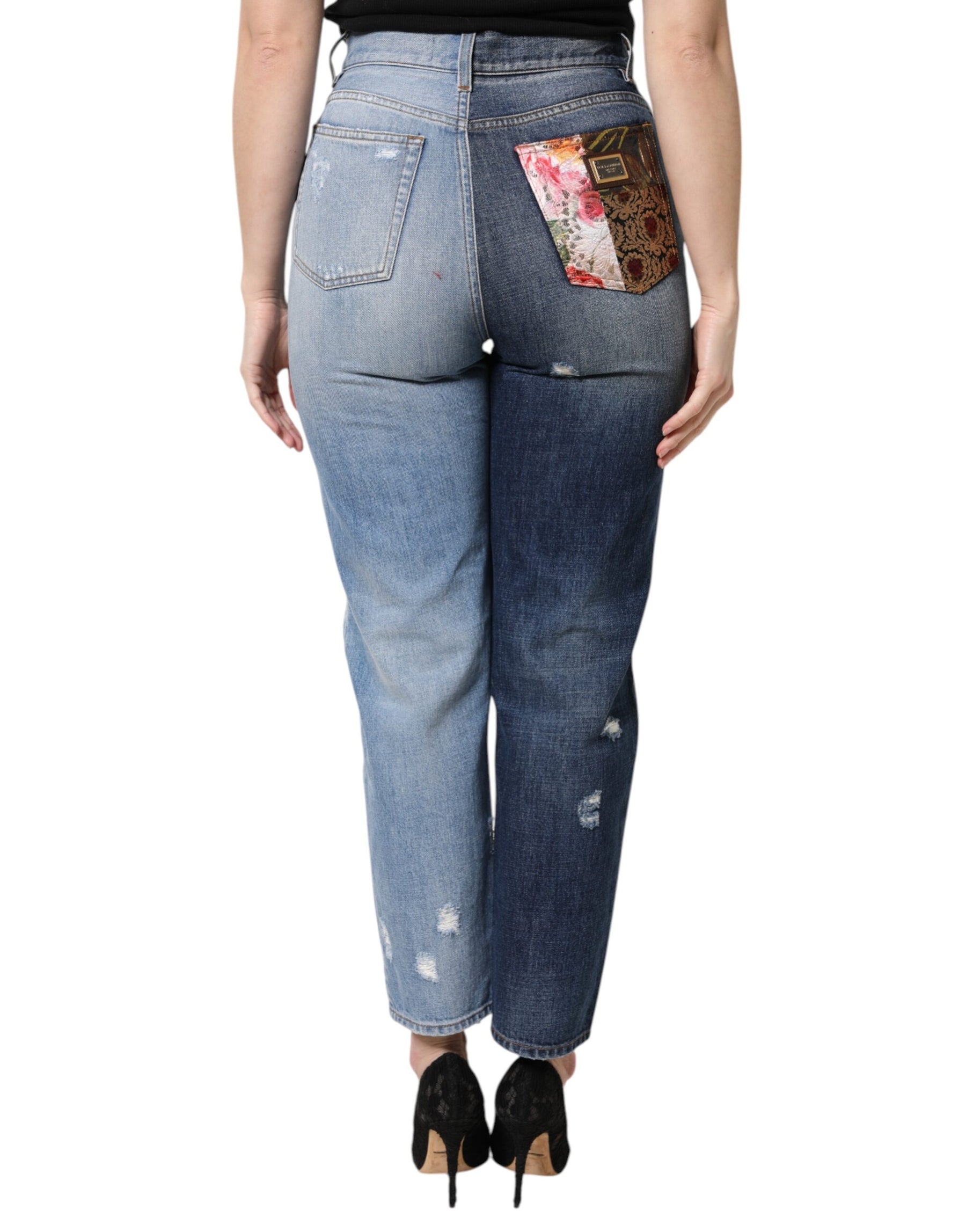 Dolce & Gabbana Multicolor Patchwork Tapered Denim Jeans | Regal Royce