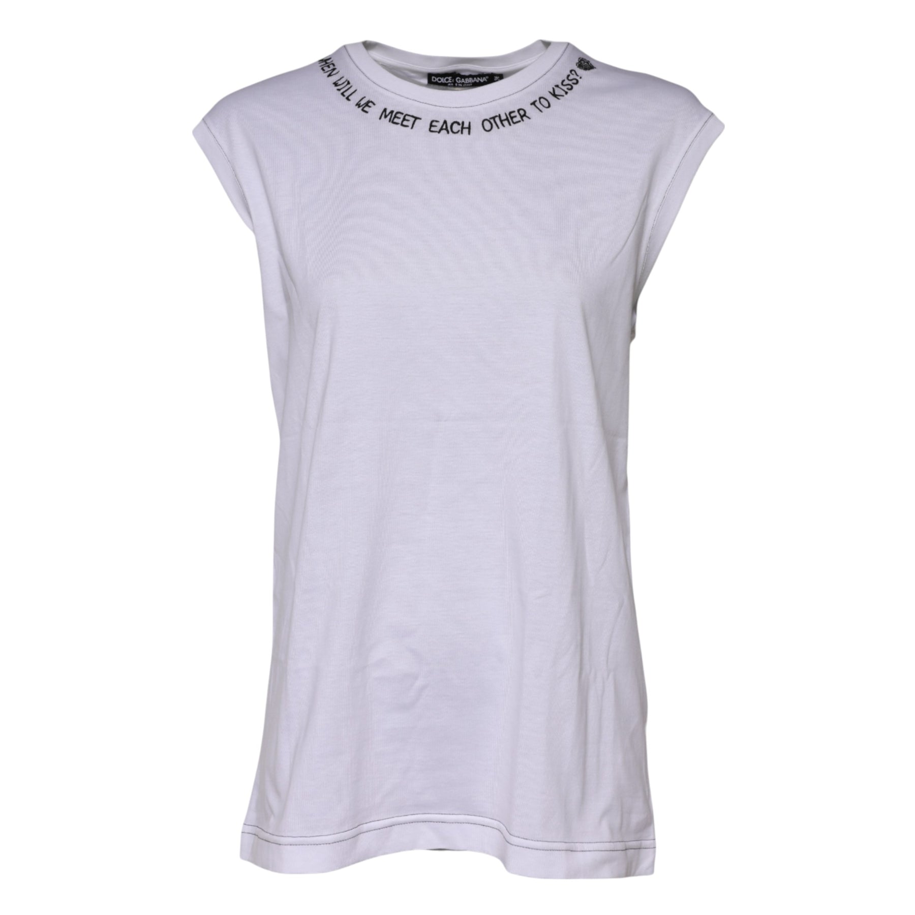Dolce & Gabbana White Cotton Sleeveless Printed Tank T-shirt | Regal Royce
