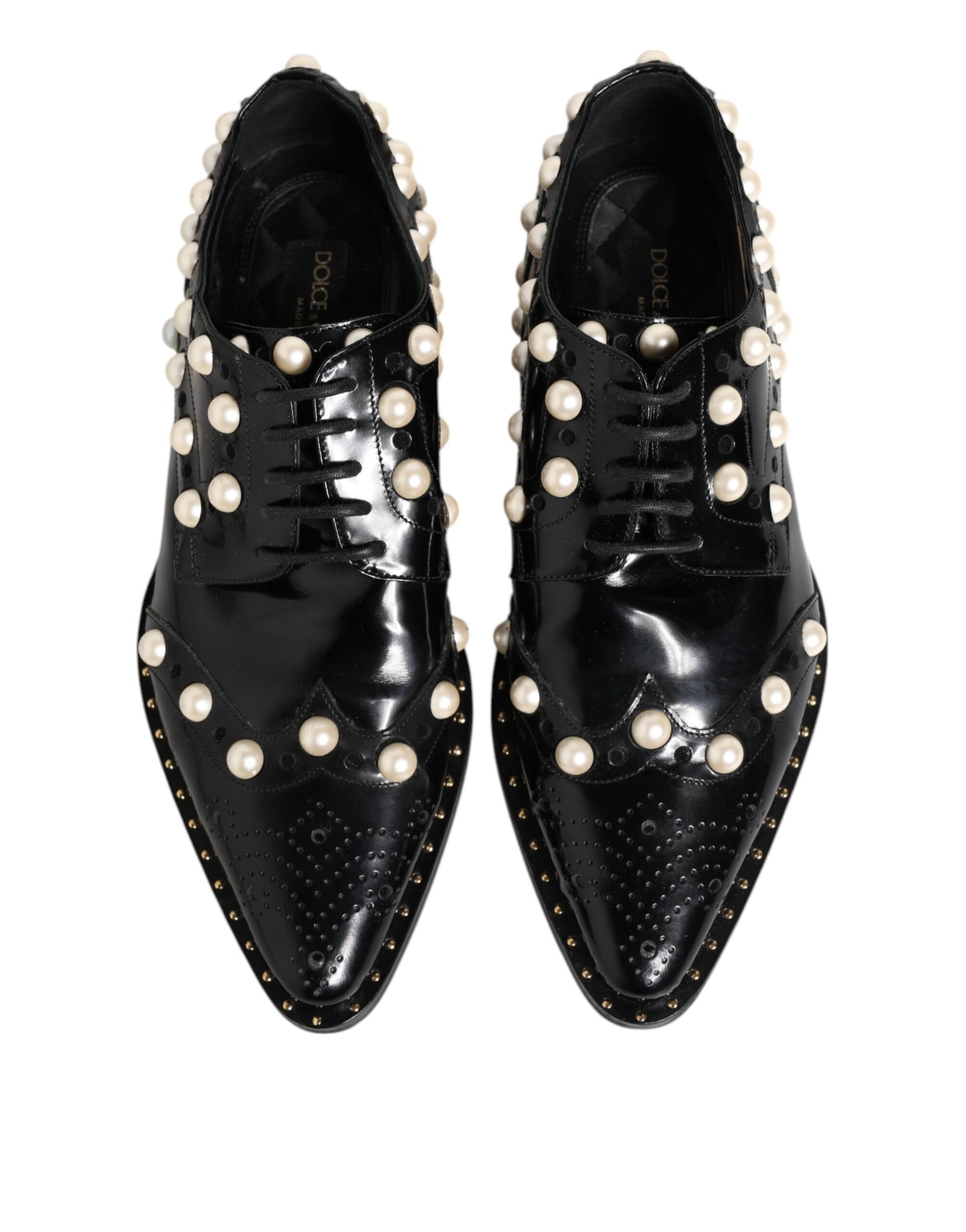 Dolce & Gabbana Black Leather Faux Pearl Dress Broque Shoes | Regal Royce
