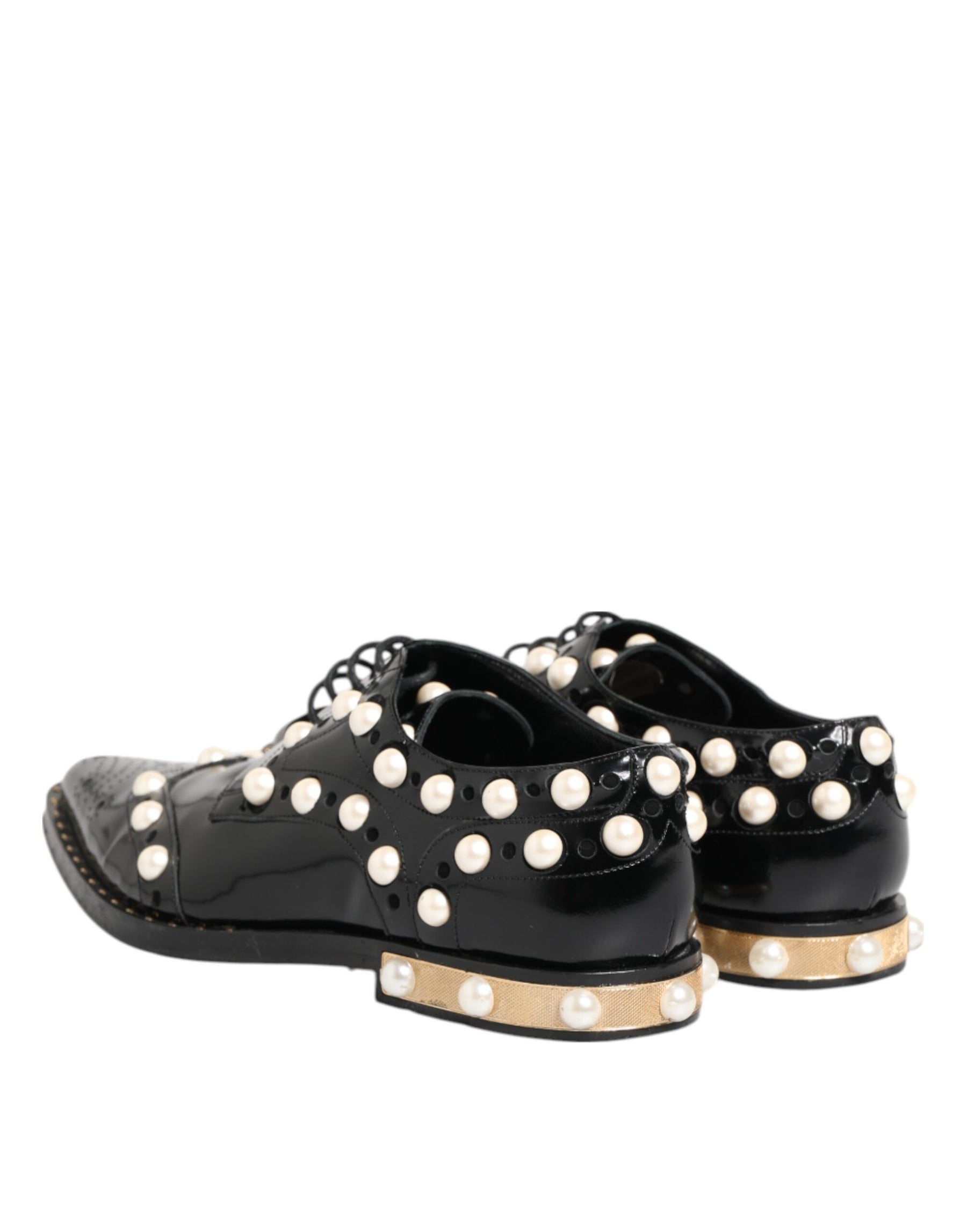 Dolce & Gabbana Black Leather Faux Pearl Dress Broque Shoes | Regal Royce