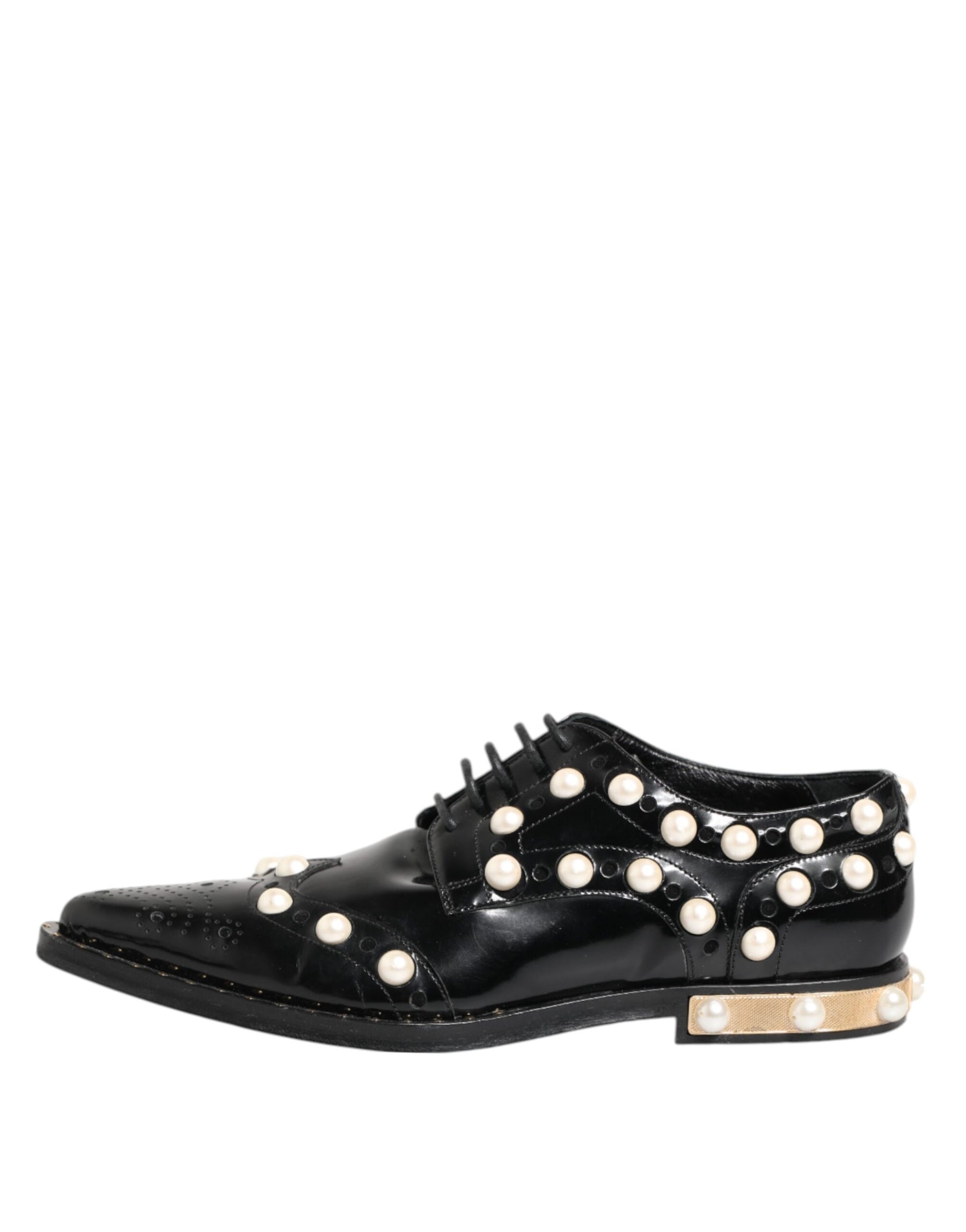 Dolce & Gabbana Black Leather Faux Pearl Dress Broque Shoes | Regal Royce