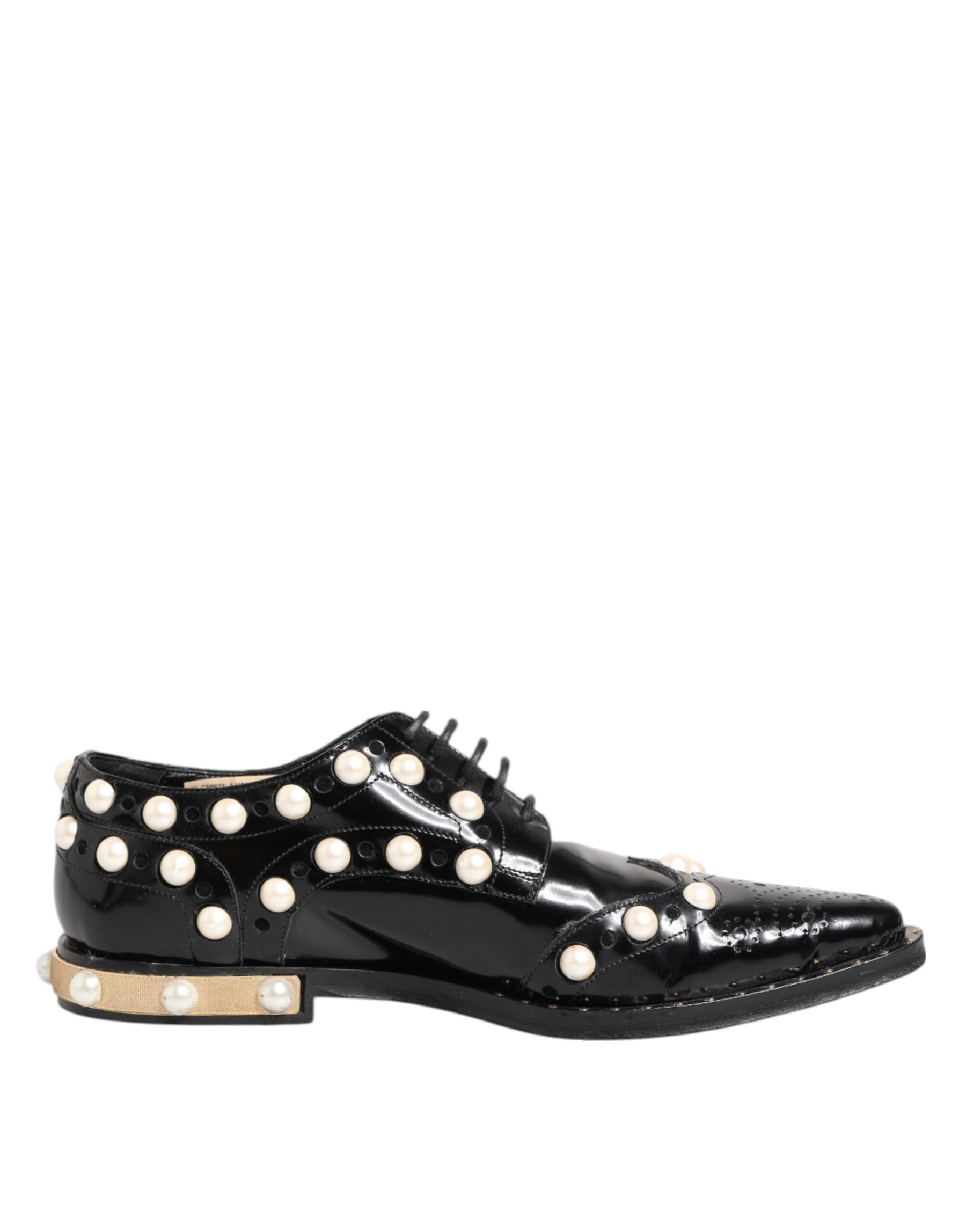Dolce & Gabbana Black Leather Faux Pearl Dress Broque Shoes | Regal Royce