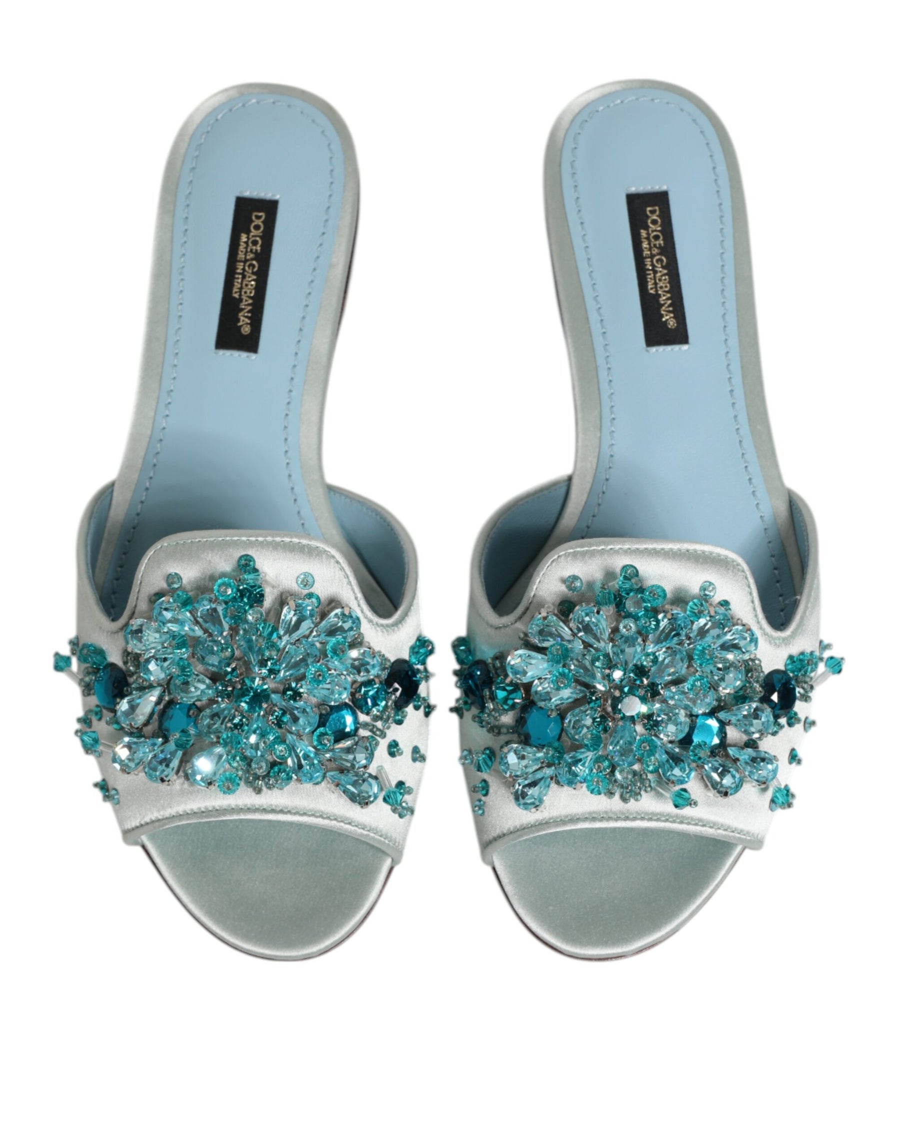 Dolce & Gabbana Silver Blue Leather Bead Embellish Slide Shoes | Regal Royce