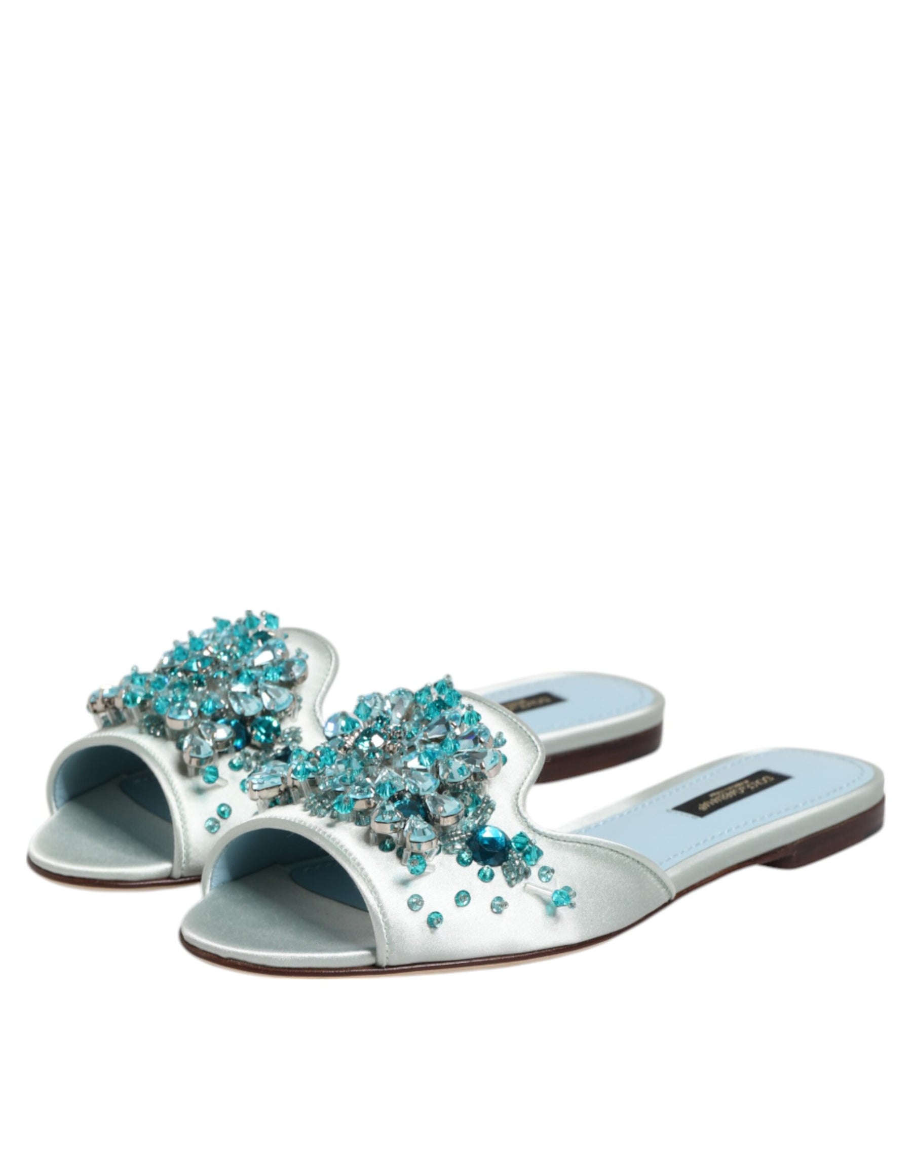 Dolce & Gabbana Silver Blue Leather Bead Embellish Slide Shoes | Regal Royce