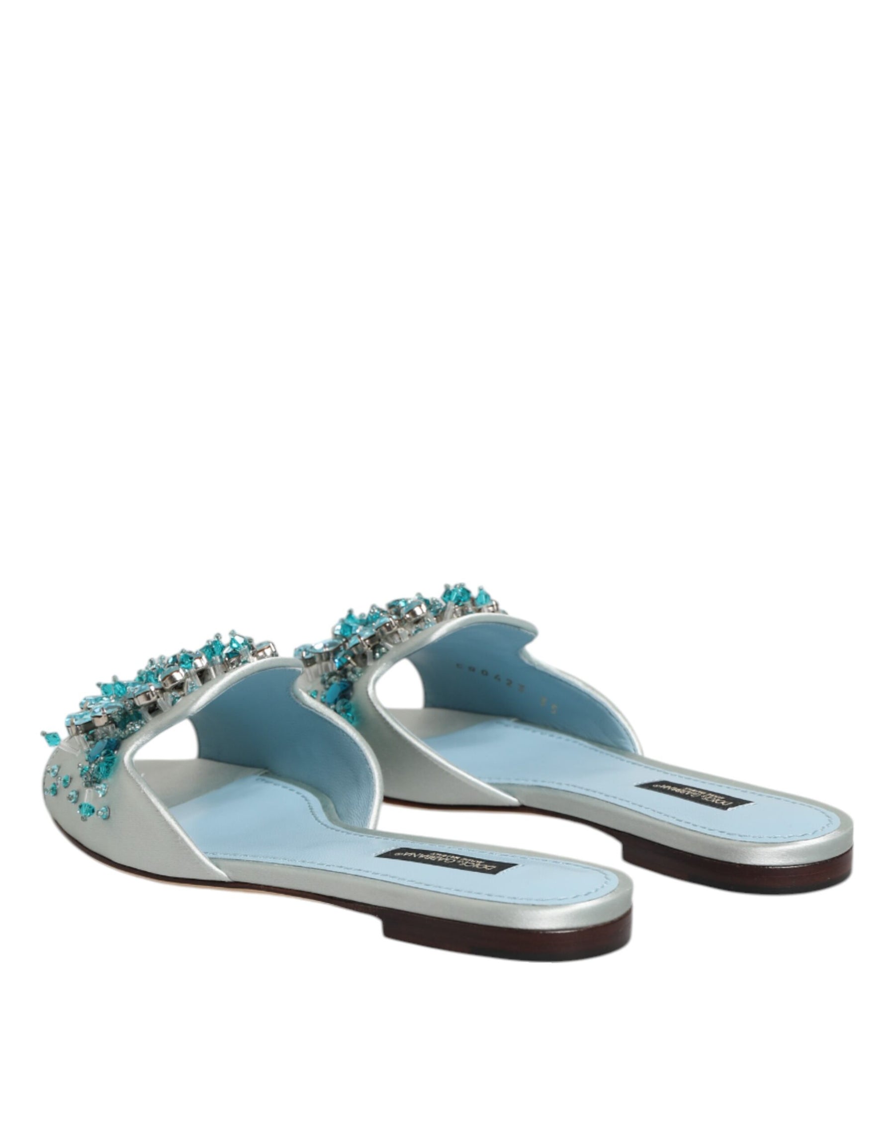 Dolce & Gabbana Silver Blue Leather Bead Embellish Slide Shoes | Regal Royce