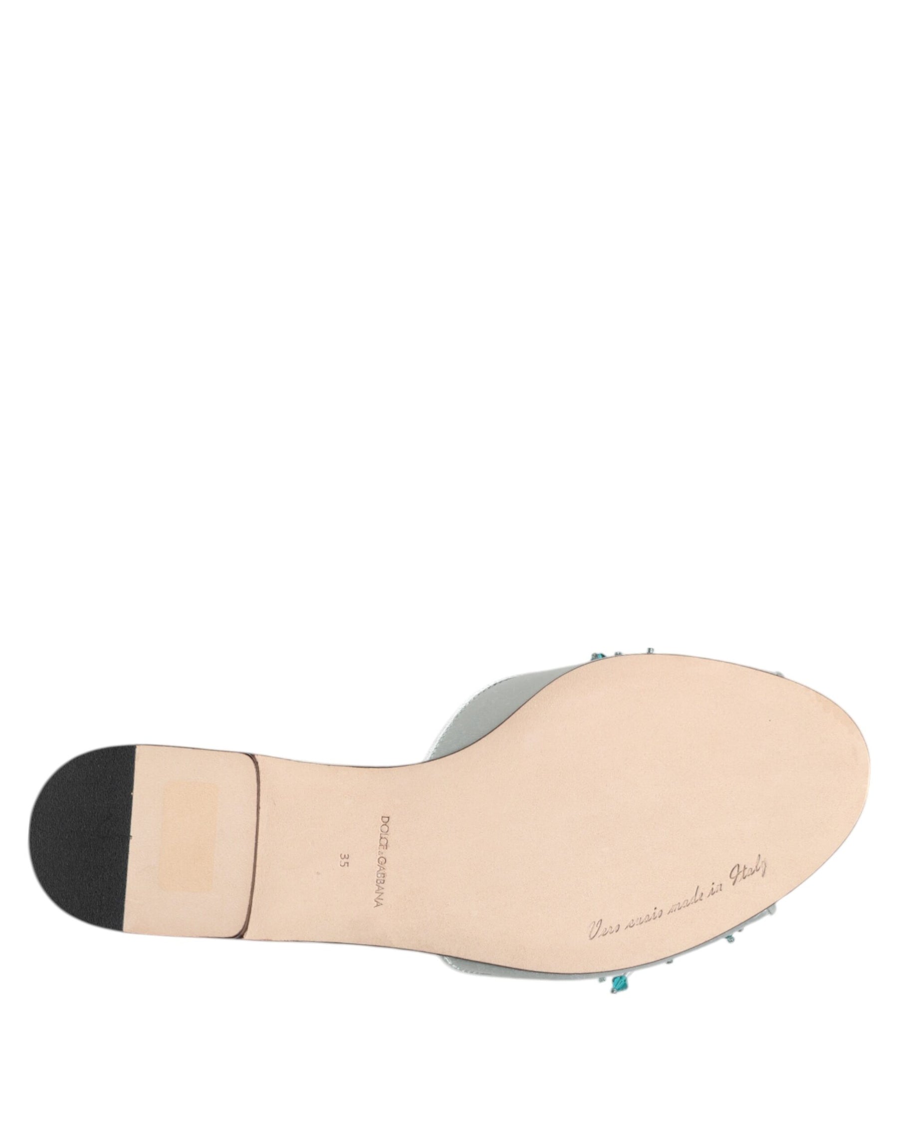 Dolce & Gabbana Silver Blue Leather Bead Embellish Slide Shoes | Regal Royce