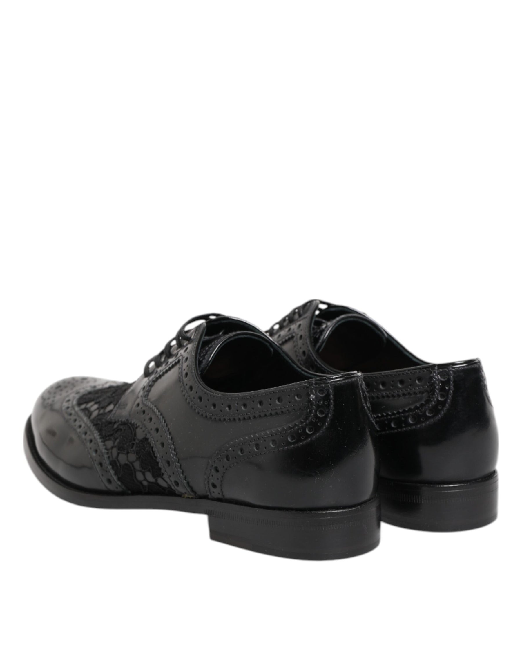 Dolce & Gabbana Black Leather Floral Lace Dress Formal Shoes | Regal Royce