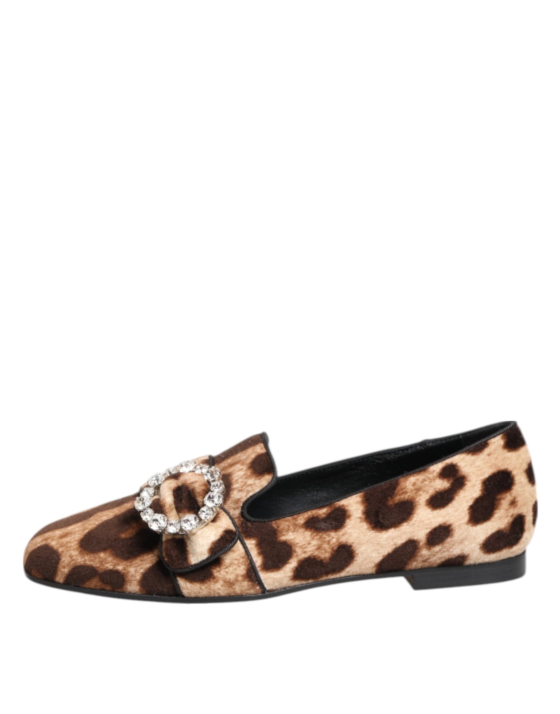 Dolce & Gabbana Brown Leopard Print Crystals Loafers Flats Shoes | Regal Royce