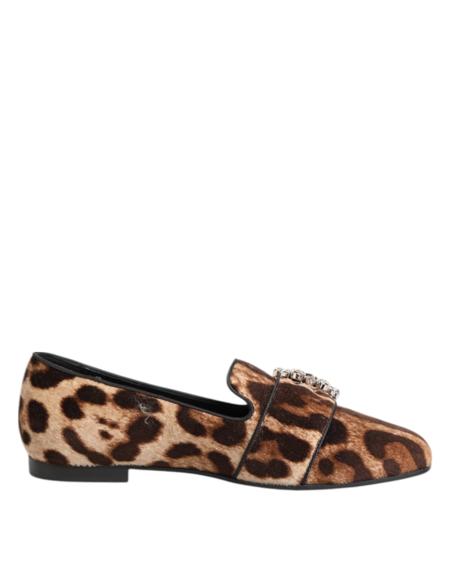 Dolce & Gabbana Brown Leopard Print Crystals Loafers Flats Shoes | Regal Royce