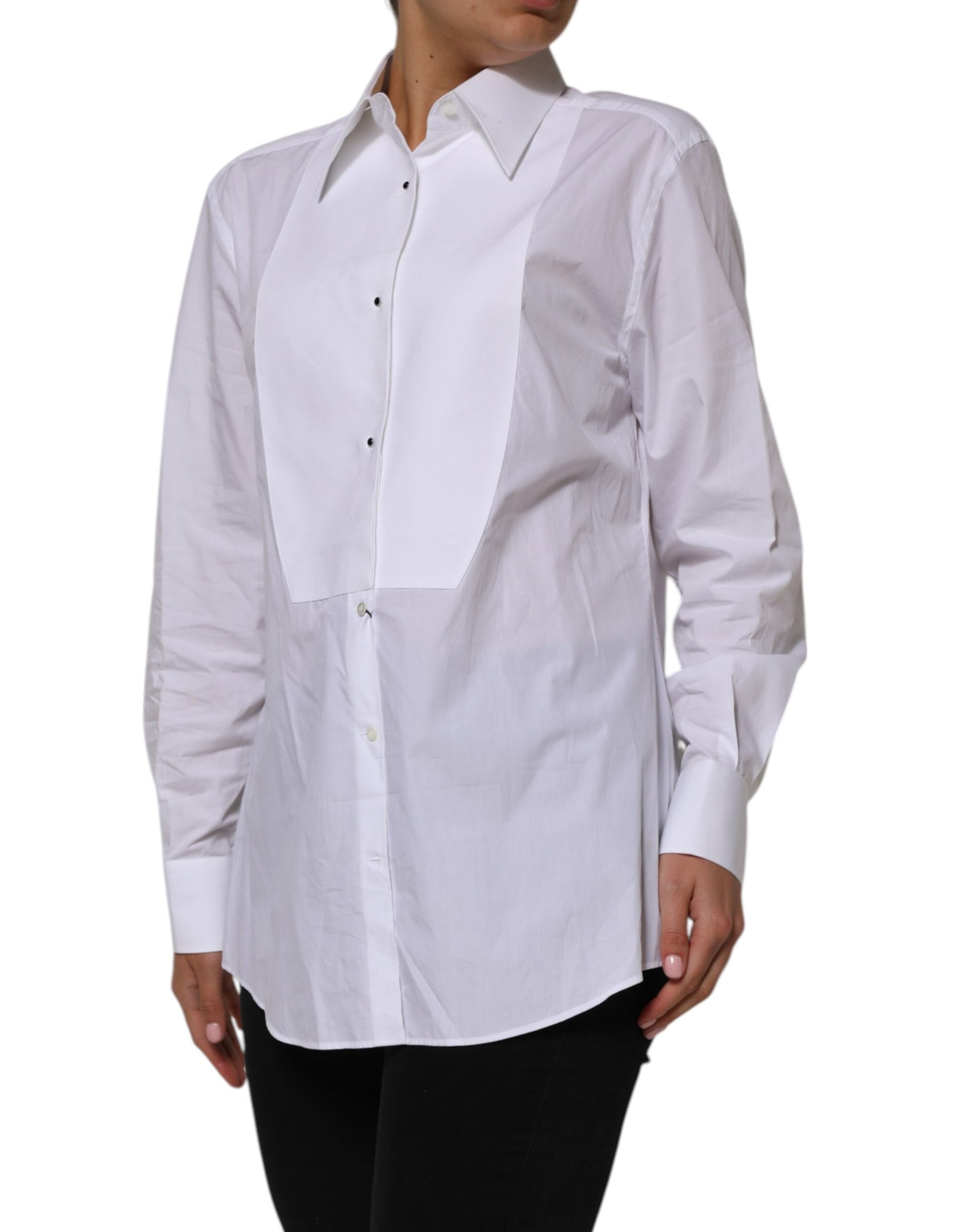 Dolce & Gabbana White Cotton Collared Long Sleeves Shirt Top | Regal Royce