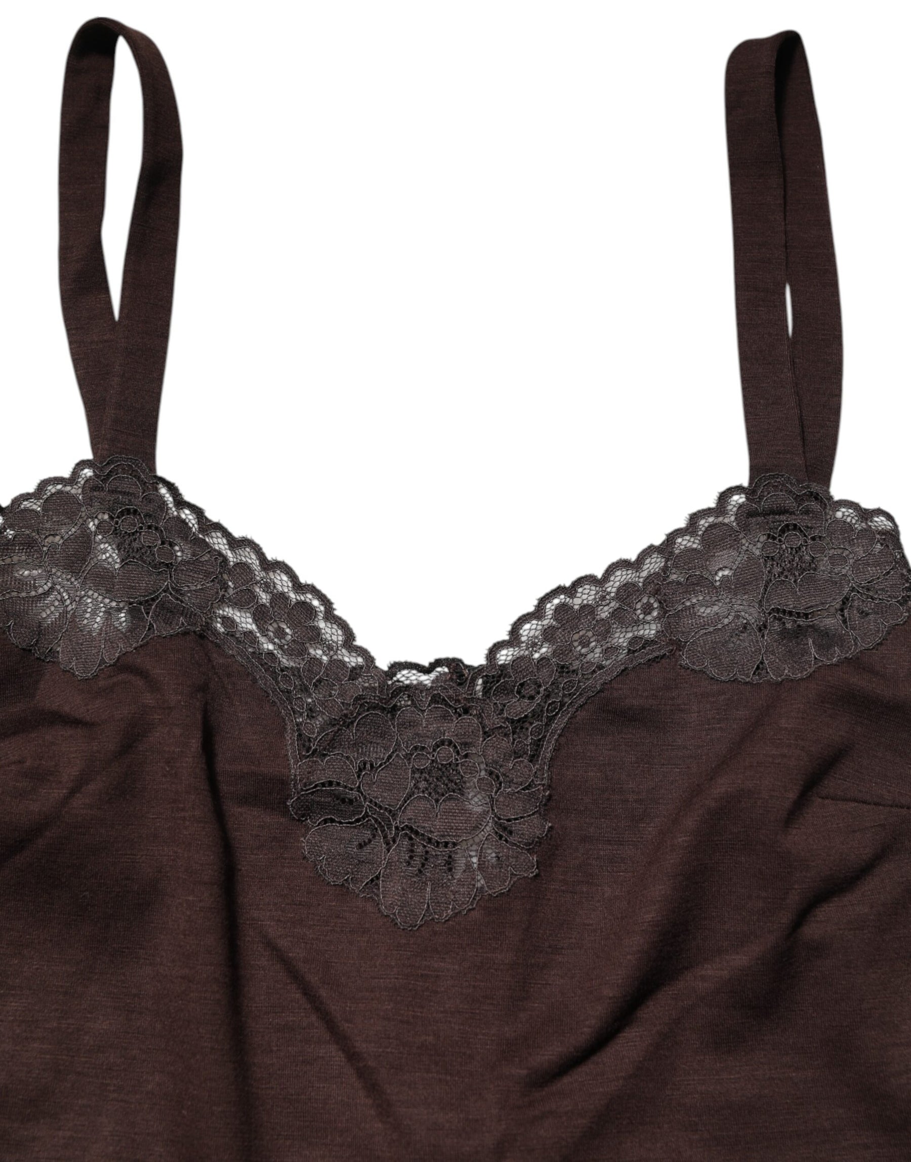 Dolce & Gabbana Dark Brown Lace Trim Wool Sleeveless Tank Top | Regal Royce