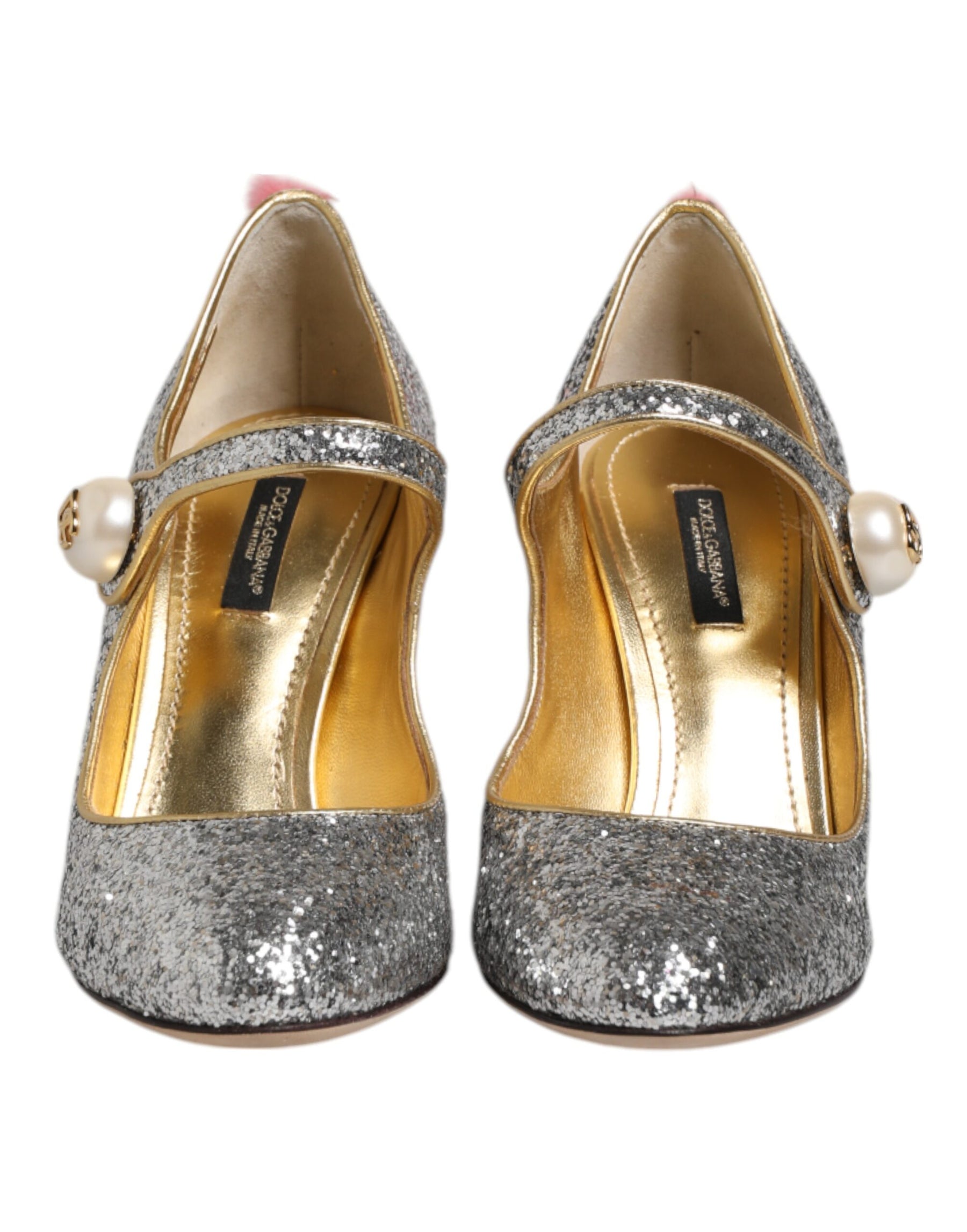 Dolce & Gabbana Silver Glitter Mink Fur VALLY Pumps Shoes | Regal Royce