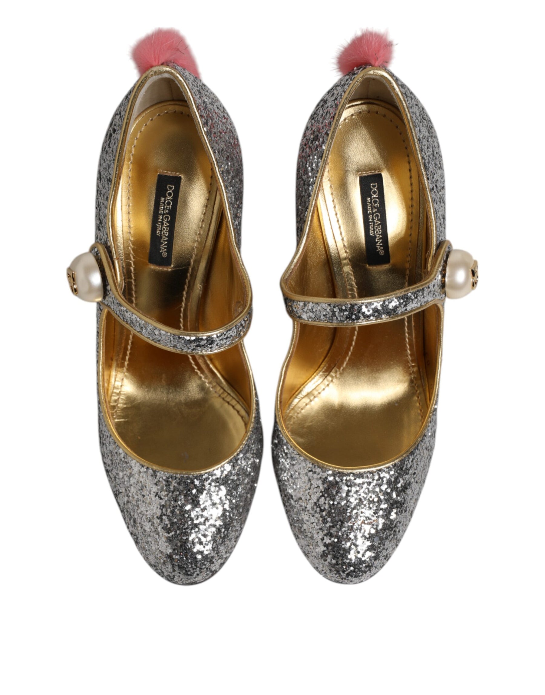 Dolce & Gabbana Silver Glitter Mink Fur VALLY Pumps Shoes | Regal Royce