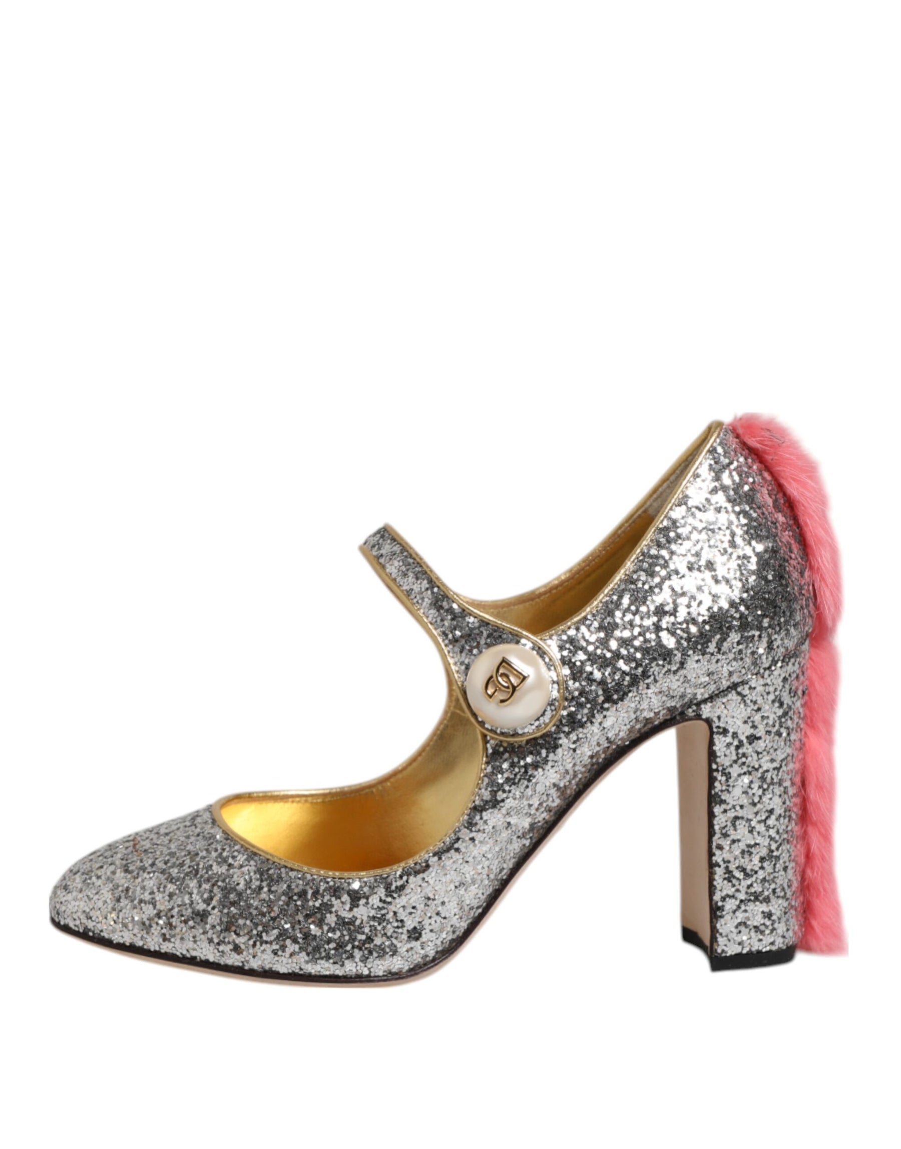 Dolce & Gabbana Silver Glitter Mink Fur VALLY Pumps Shoes | Regal Royce