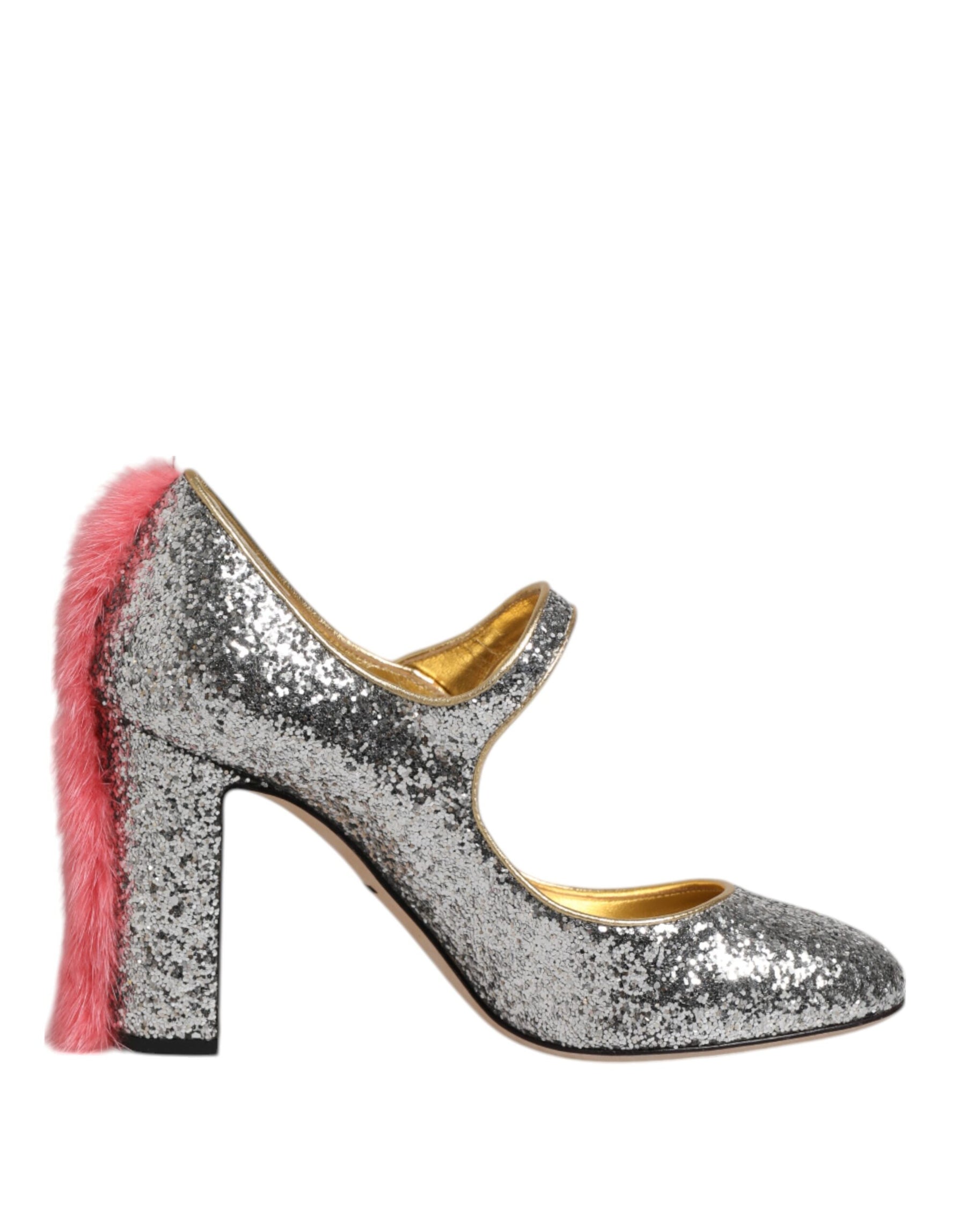 Dolce & Gabbana Silver Glitter Mink Fur VALLY Pumps Shoes | Regal Royce