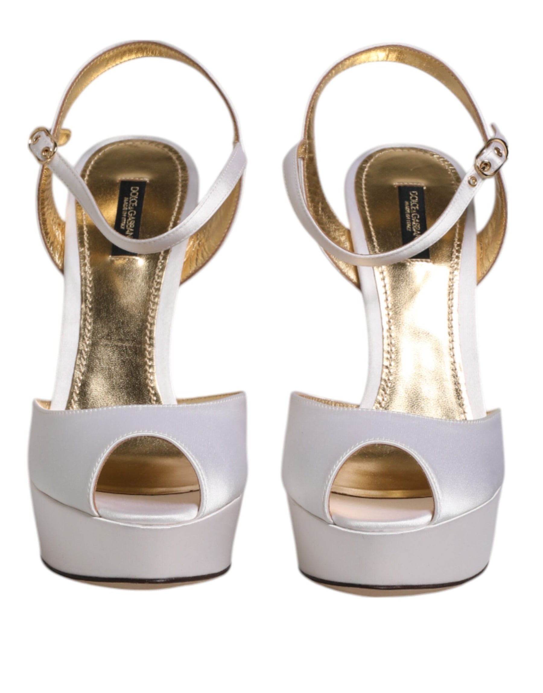 Dolce & Gabbana White Satin Platform Heels Sandals Shoes | Regal Royce