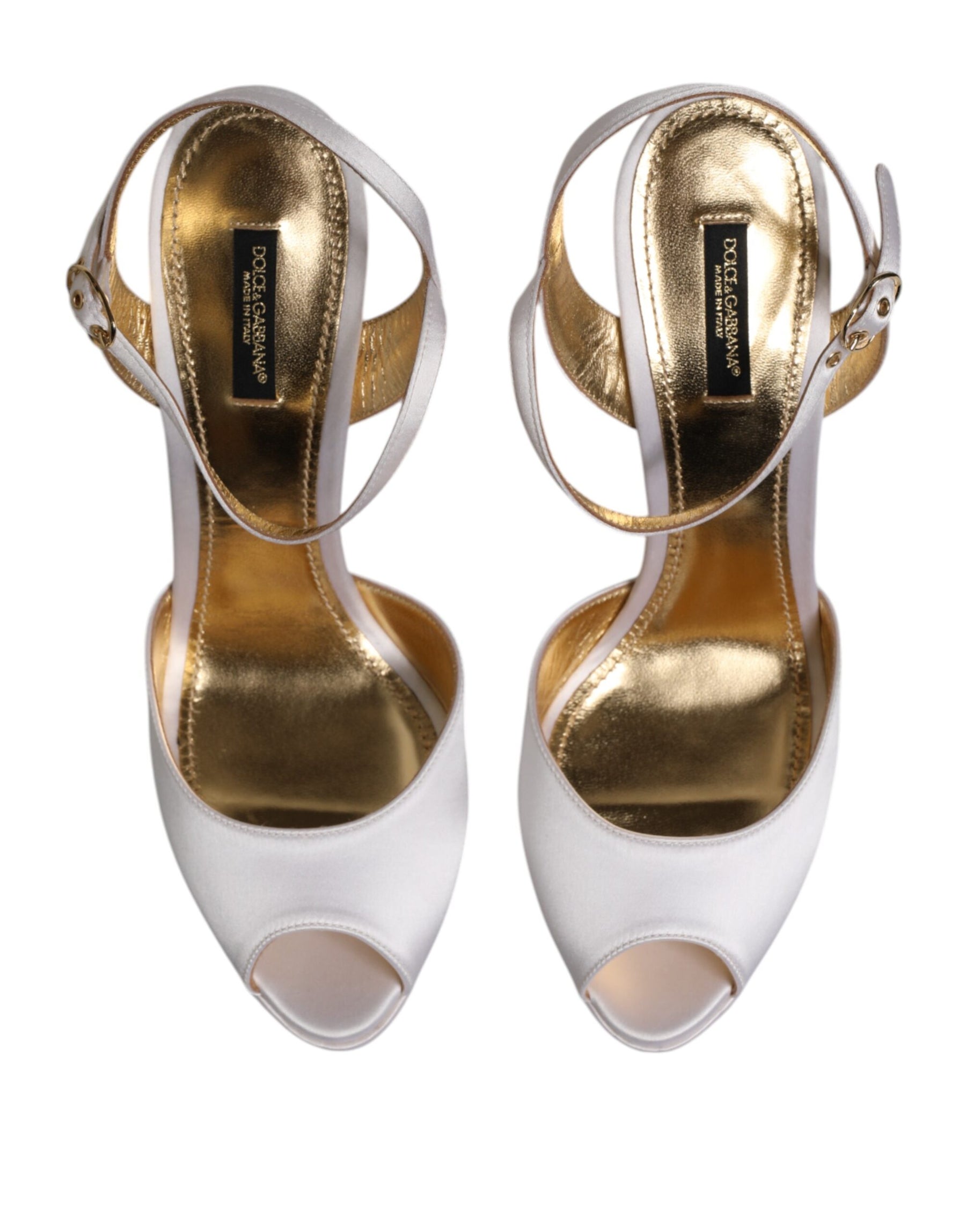 Dolce & Gabbana White Satin Platform Heels Sandals Shoes | Regal Royce