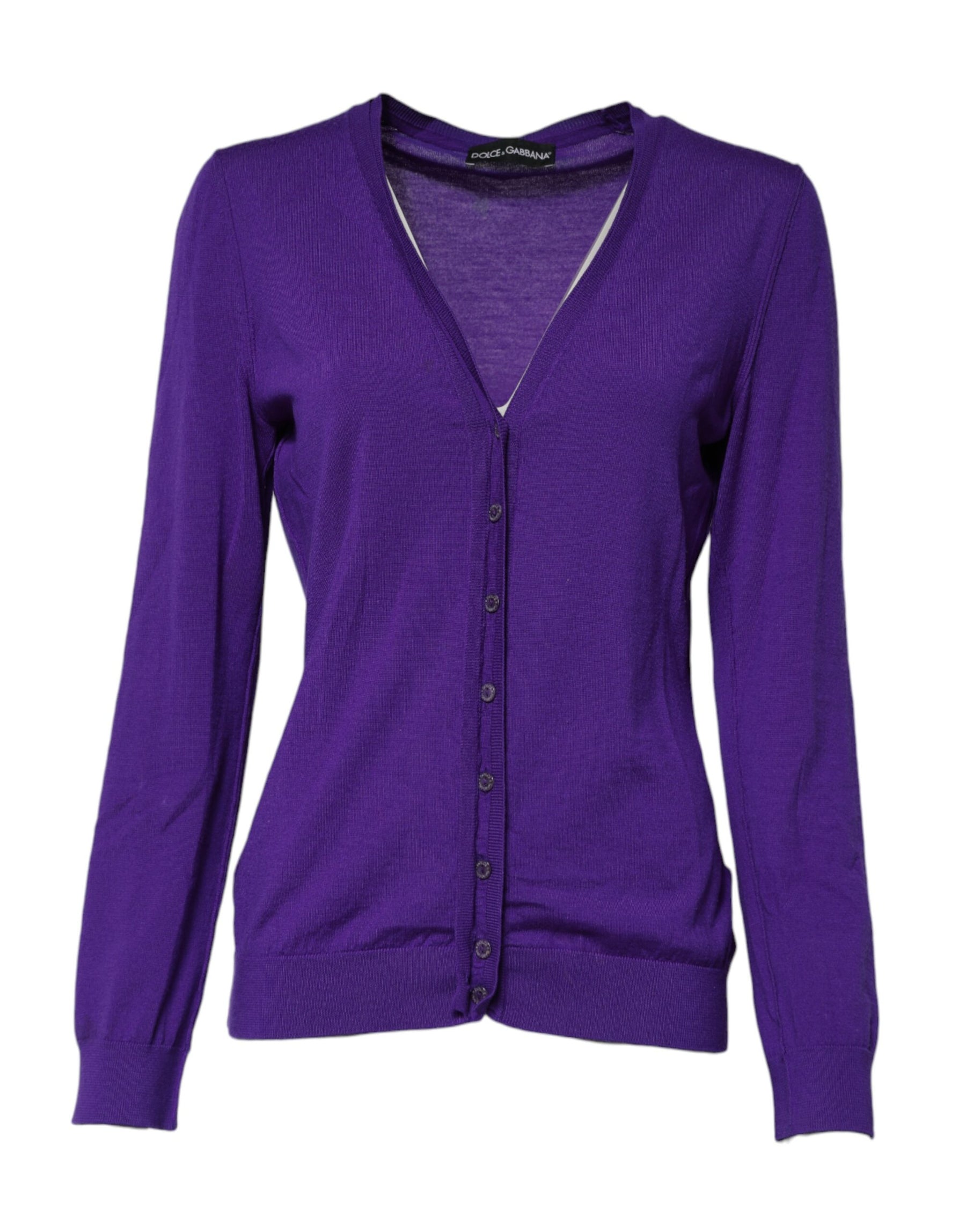 Dolce & Gabbana Purple Wool Knit V-neck Cardigan Sweater | Regal Royce