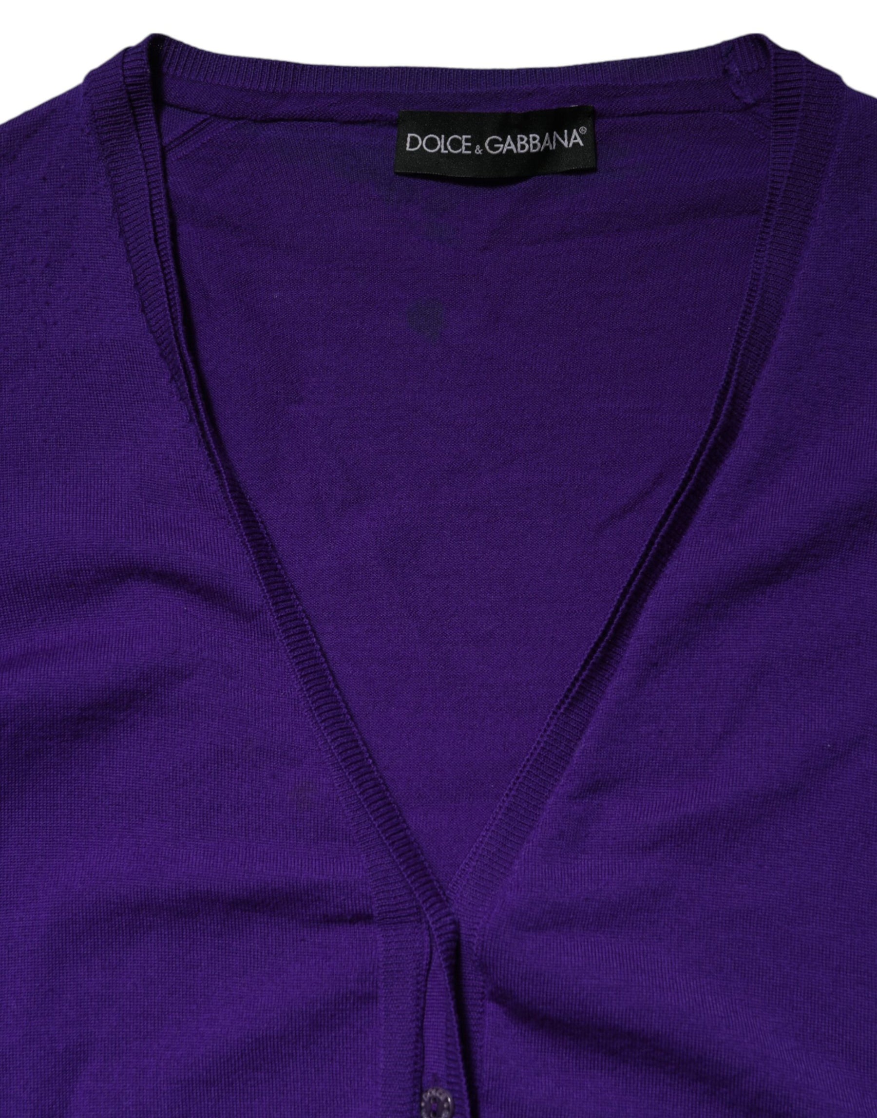 Dolce & Gabbana Purple Wool Knit V-neck Cardigan Sweater | Regal Royce