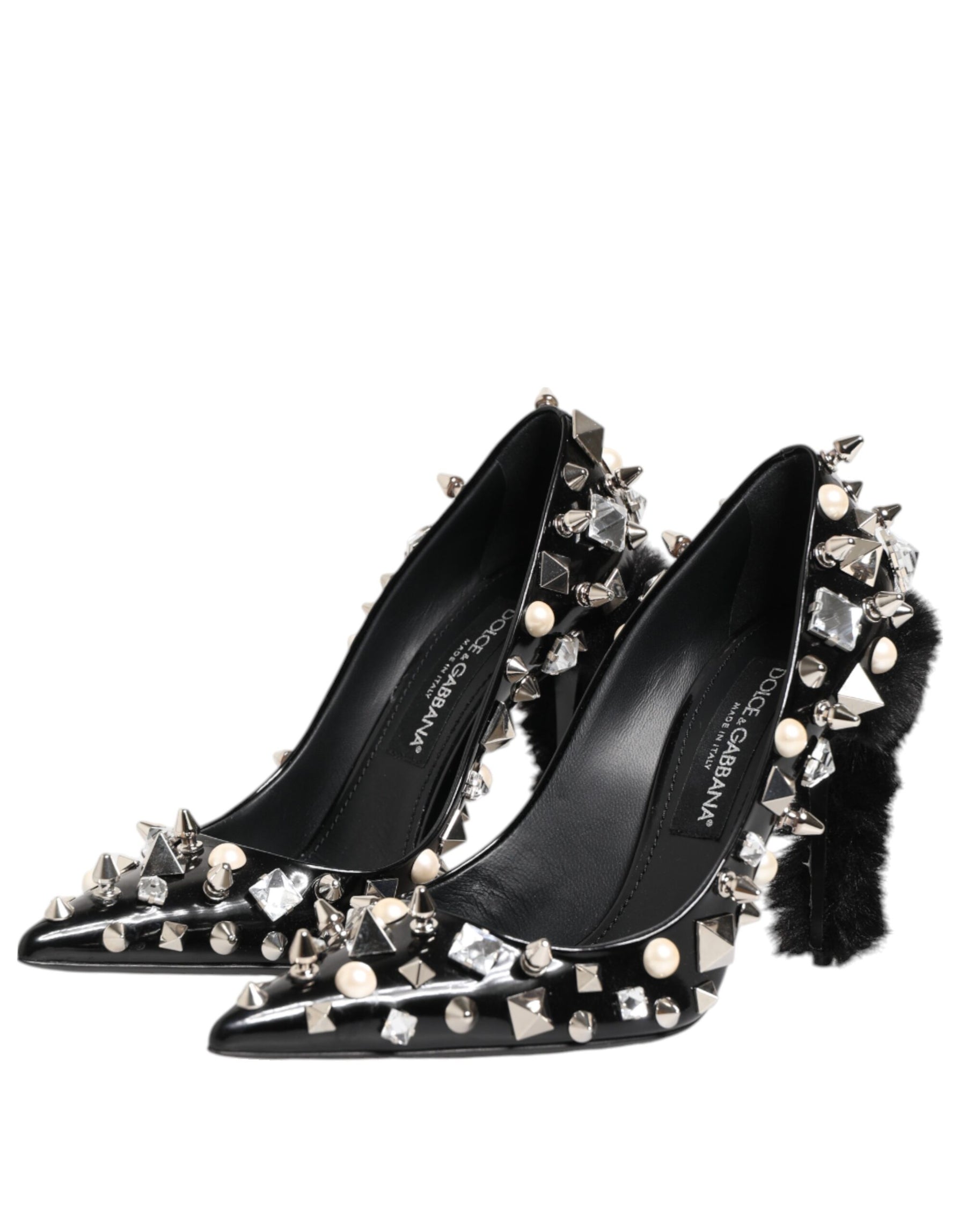 Dolce & Gabbana Black Crystals Studs Stiletto Pumps Shoes | Regal Royce