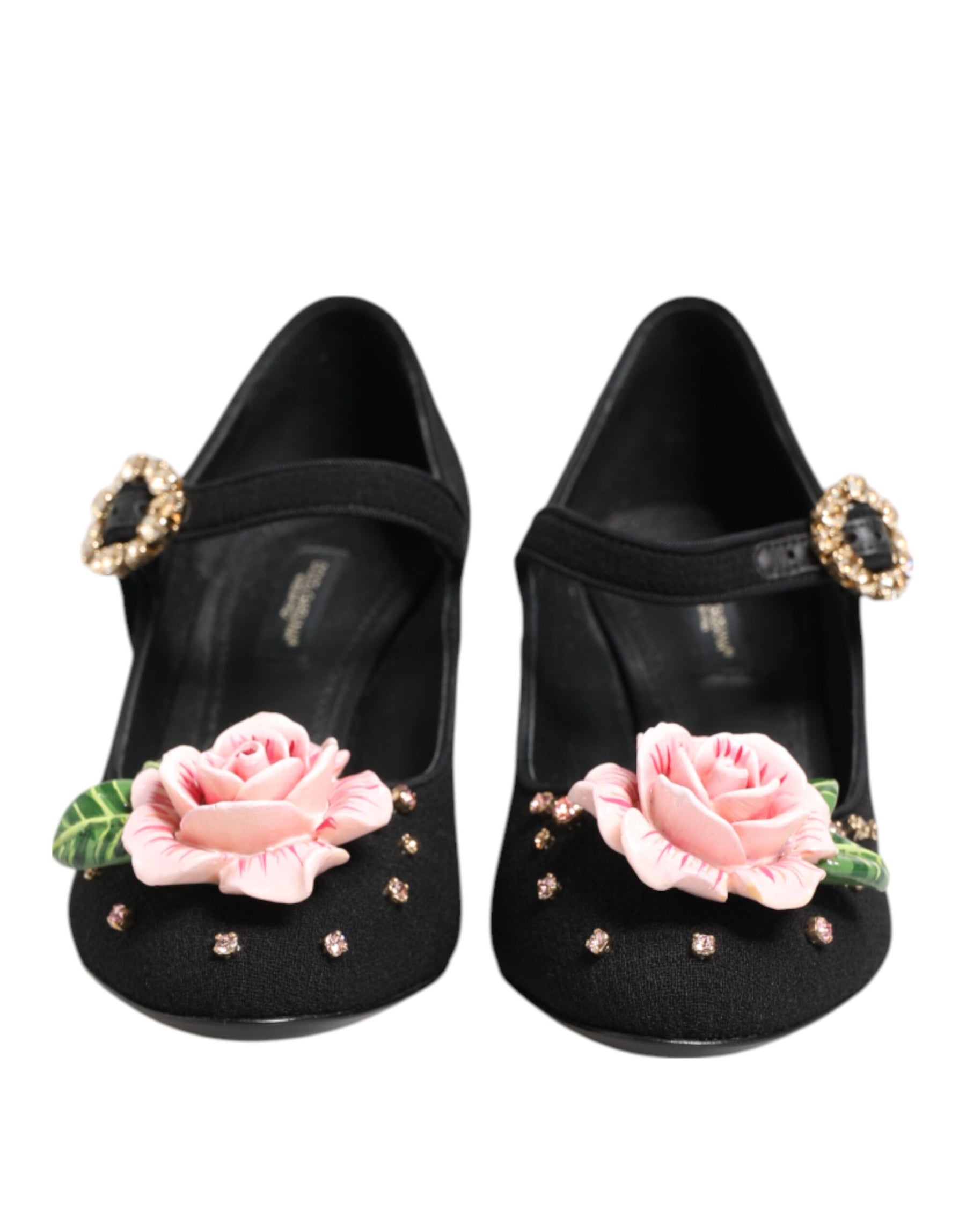 Dolce & Gabbana Black Flower Crystal Embellished Mary Jane Shoes | Regal Royce