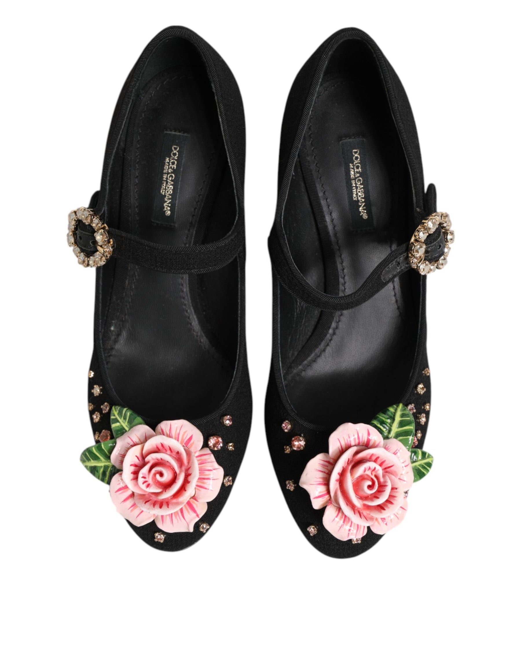Dolce & Gabbana Black Flower Crystal Embellished Mary Jane Shoes | Regal Royce