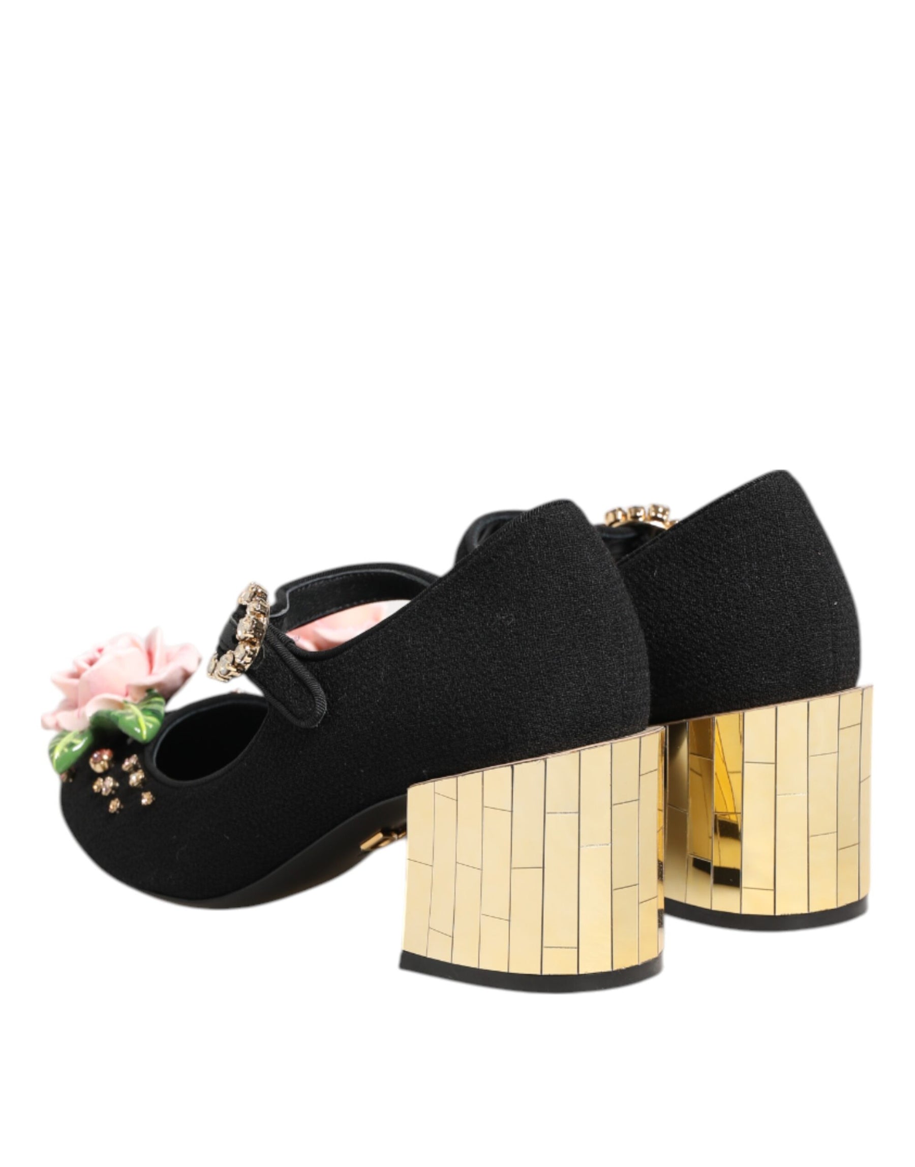 Dolce & Gabbana Black Flower Crystal Embellished Mary Jane Shoes | Regal Royce