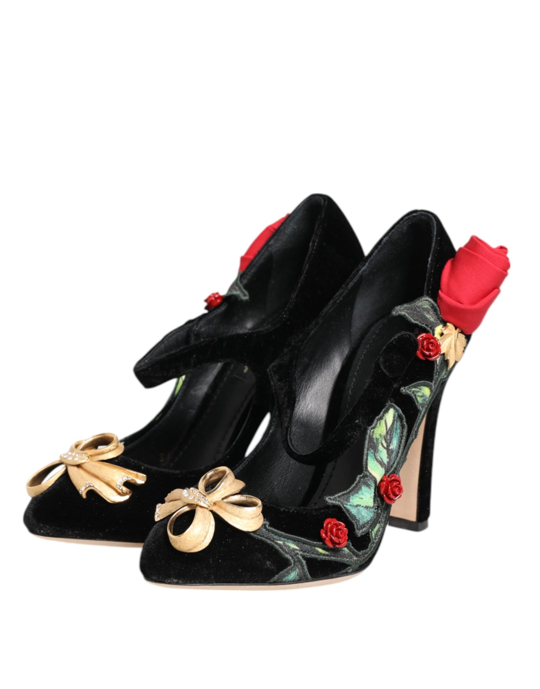 Dolce & Gabbana Black Roses Crystal Brooch Mary Jane Shoes | Regal Royce