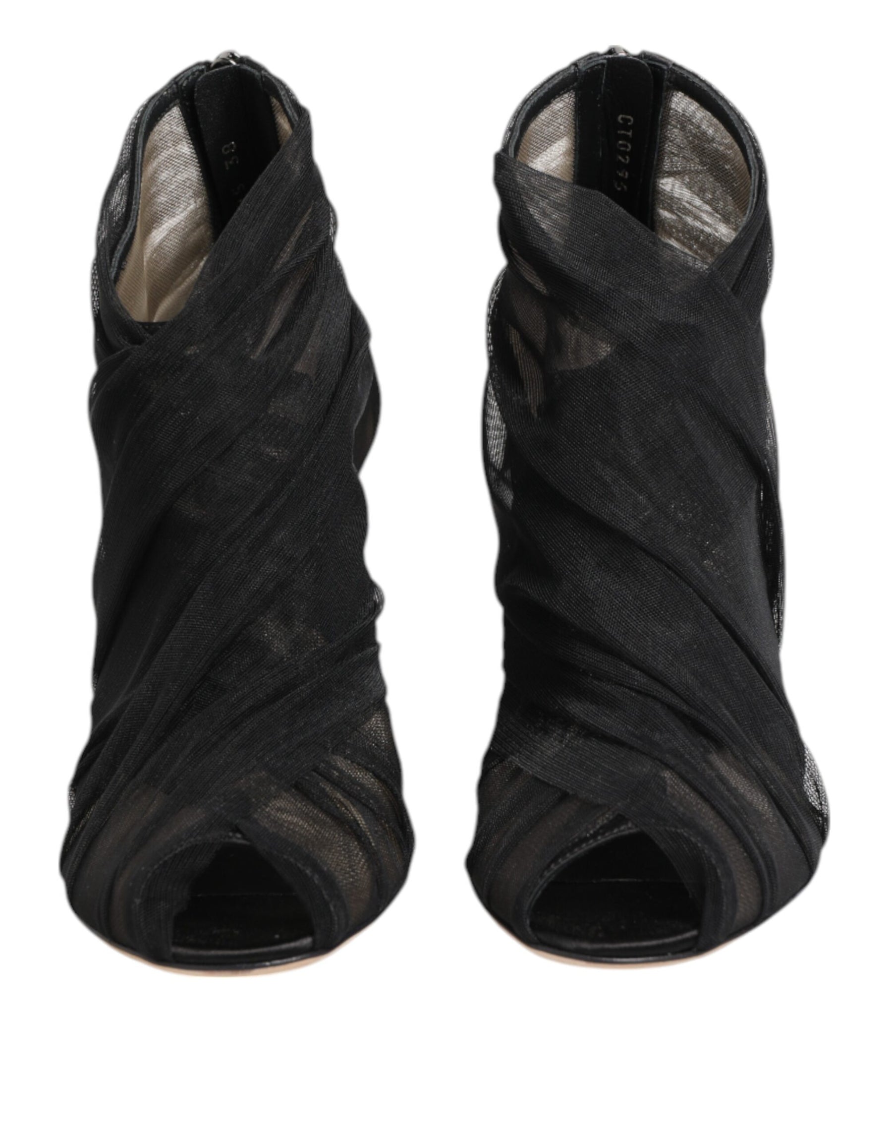 Dolce & Gabbana Black Mesh Stiletto Heels Ankle Boots Shoes | Regal Royce