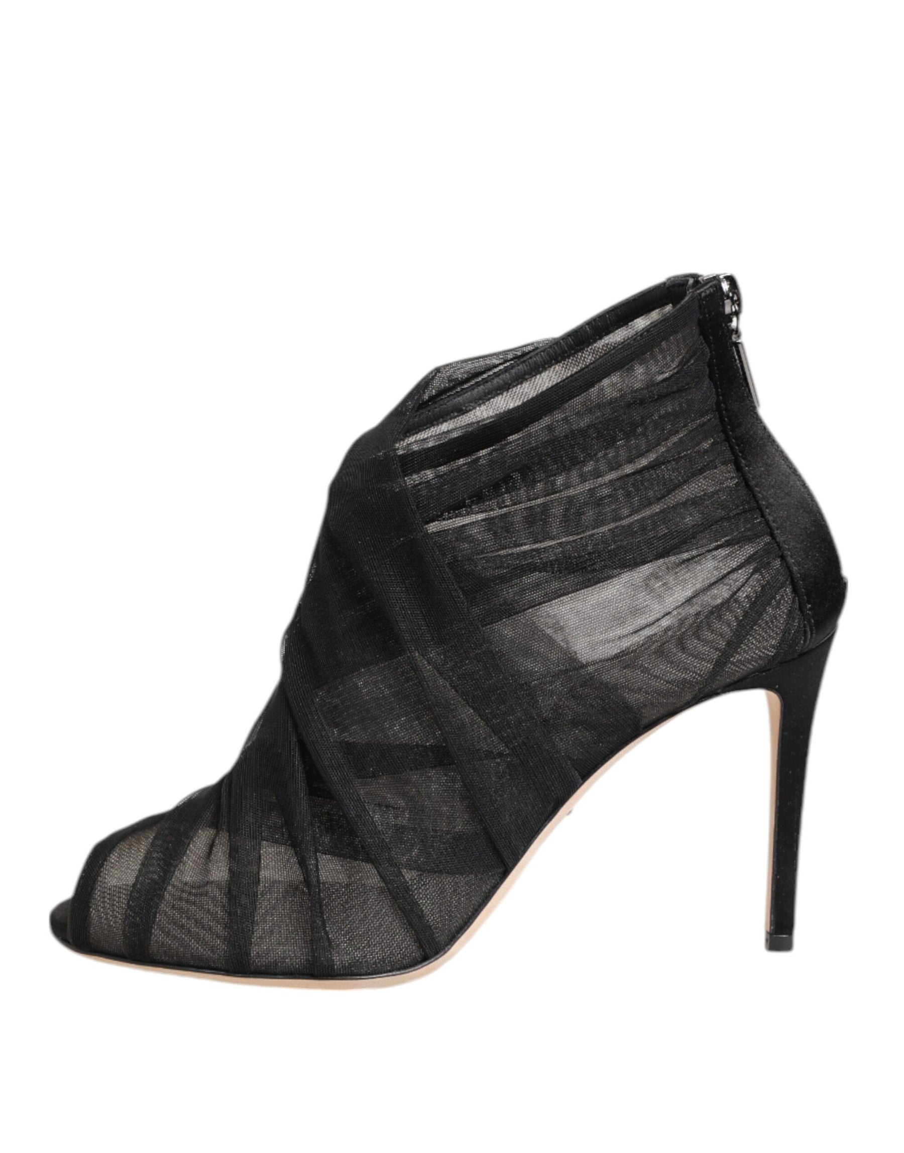 Dolce & Gabbana Black Mesh Stiletto Heels Ankle Boots Shoes | Regal Royce