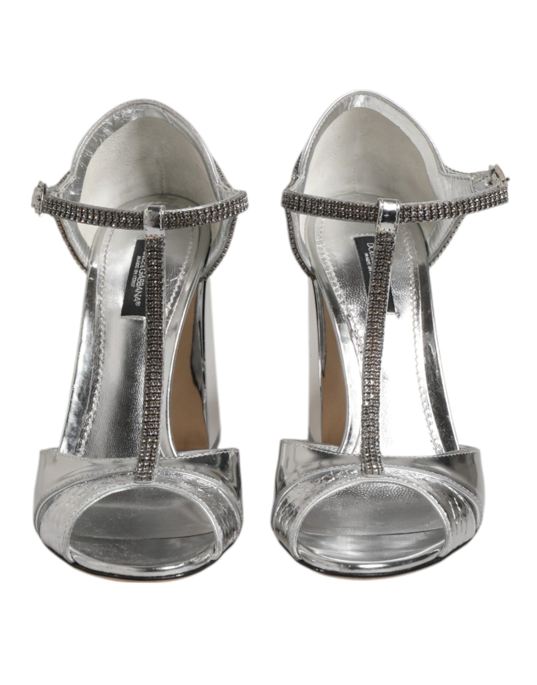 Dolce & Gabbana Silver Leather T-strap Heels Sandals Shoes | Regal Royce