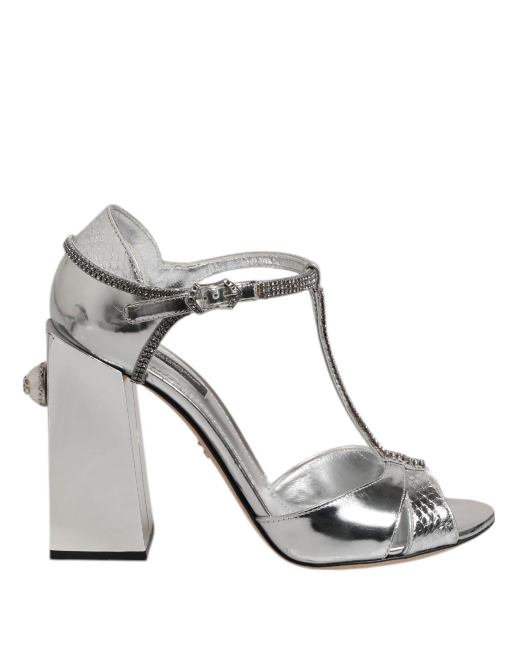 Dolce & Gabbana Silver Leather T-strap Heels Sandals Shoes | Regal Royce