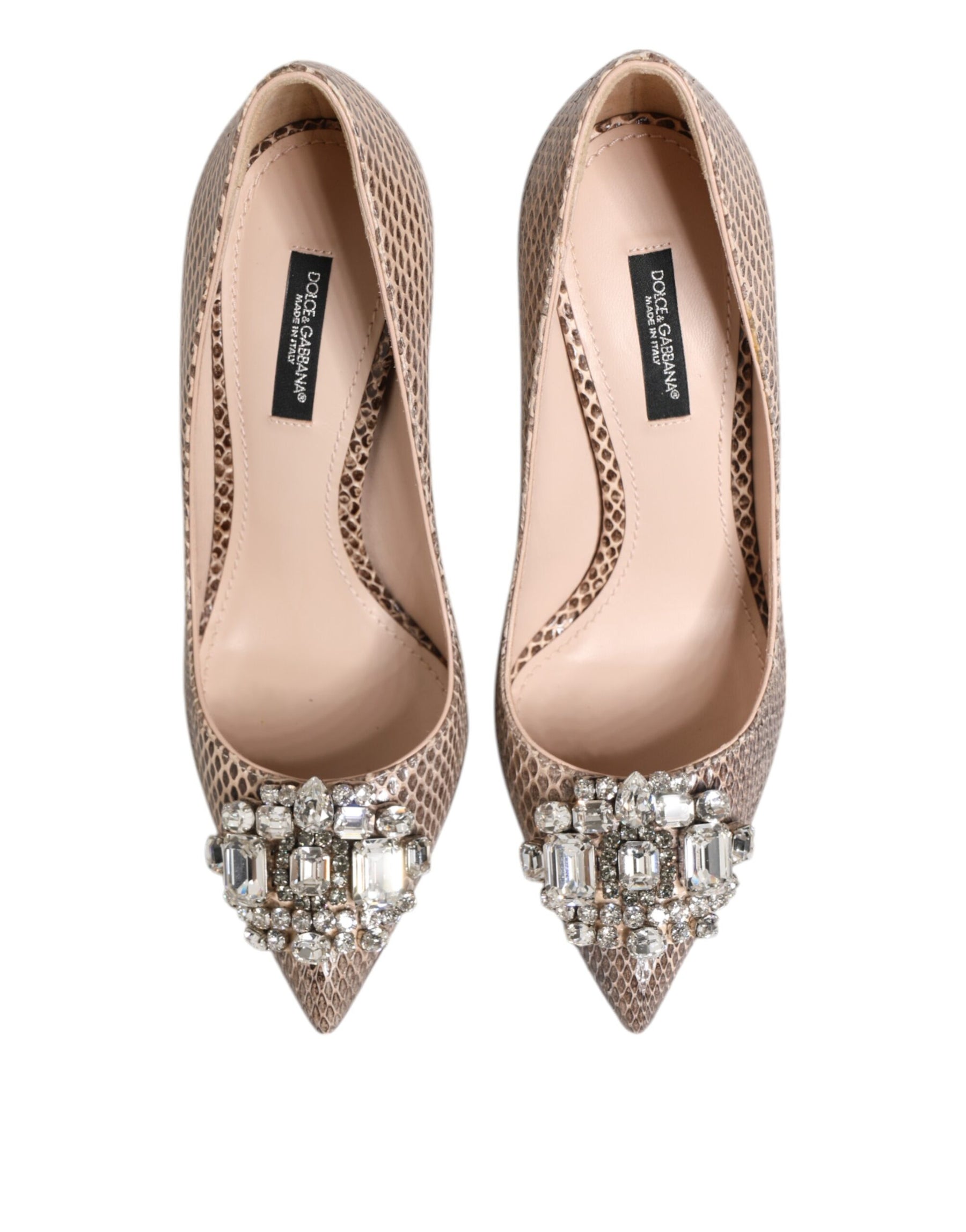 Dolce & Gabbana Beige Leather Crystal Embellished Pumps Shoes | Regal Royce