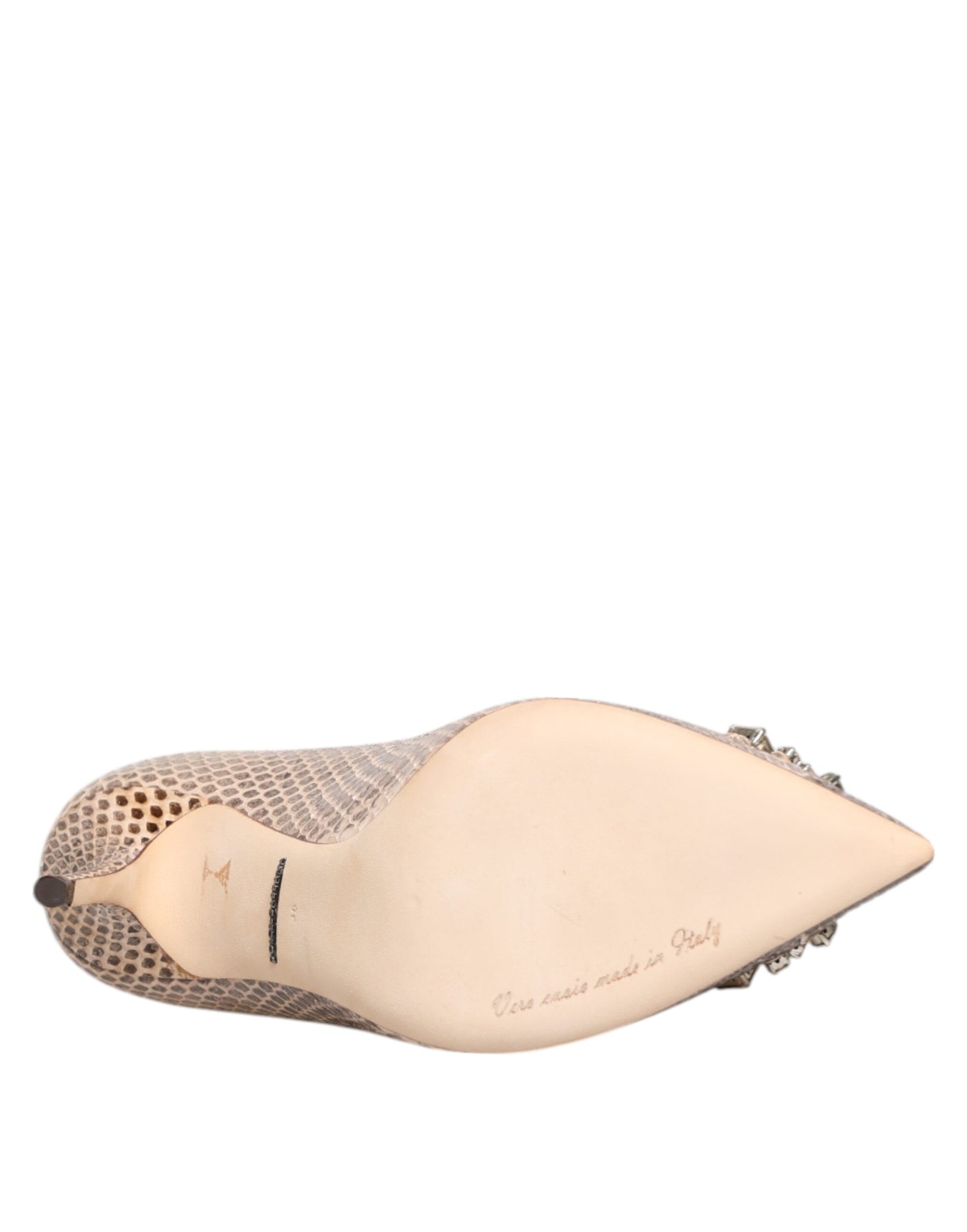 Dolce & Gabbana Beige Leather Crystal Embellished Pumps Shoes | Regal Royce