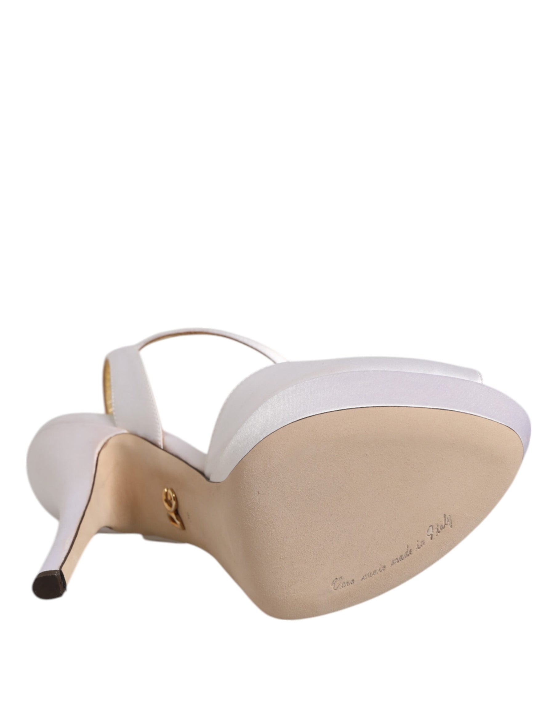 Dolce & Gabbana White Satin Platform Heels Sandals Shoes | Regal Royce